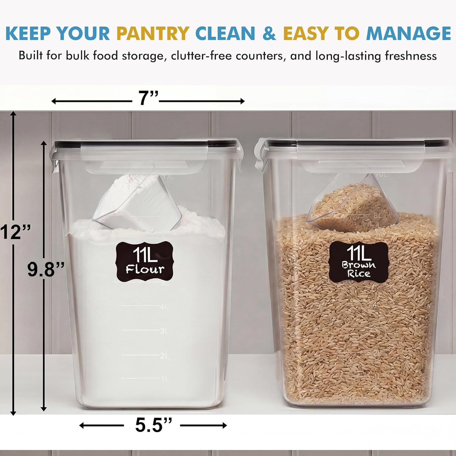 2 PC (11L | 372 Oz) Flour Sugar Storage Containers with Easy Carry Handle – Plas