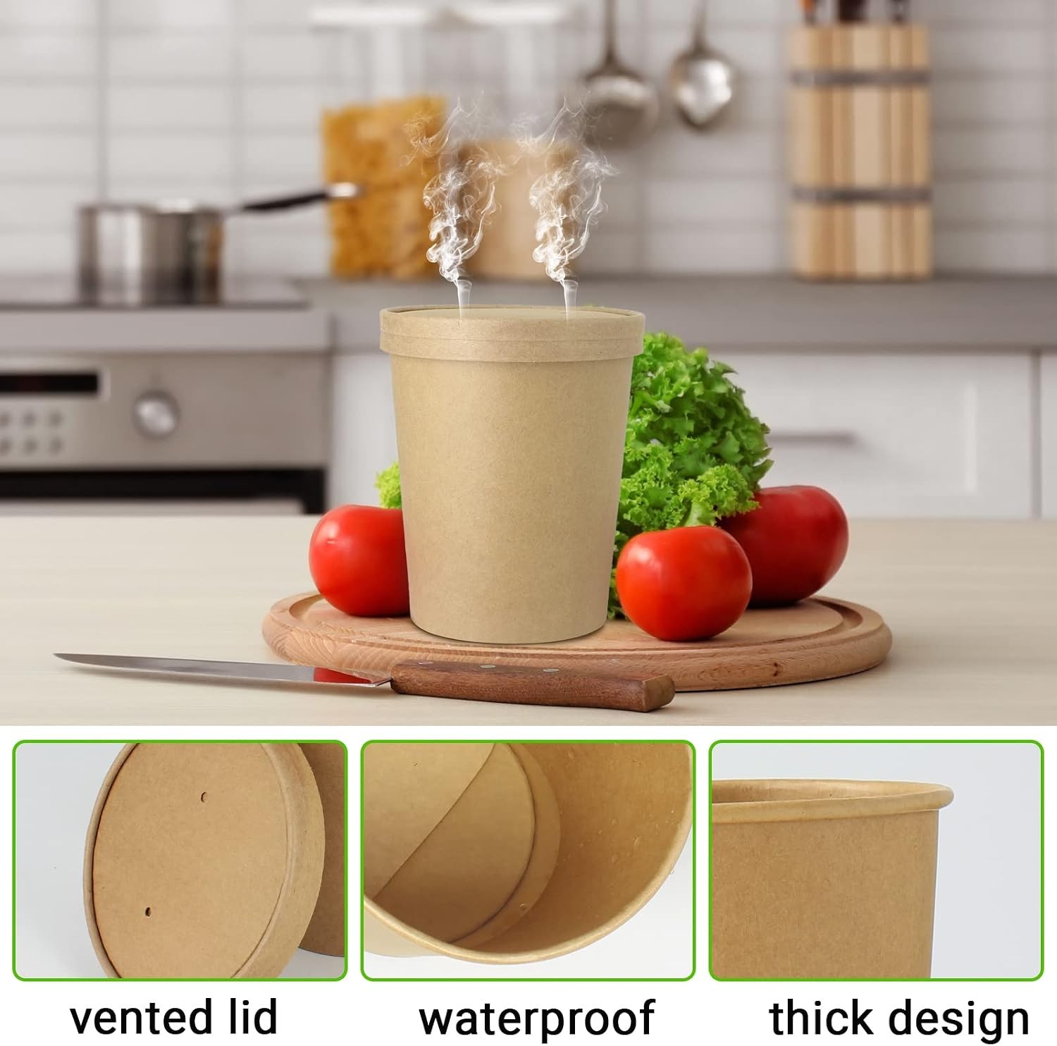 30 Sets 32 oz Paper Ice Cream Cups with Lids, Paper Food Containers With Vented