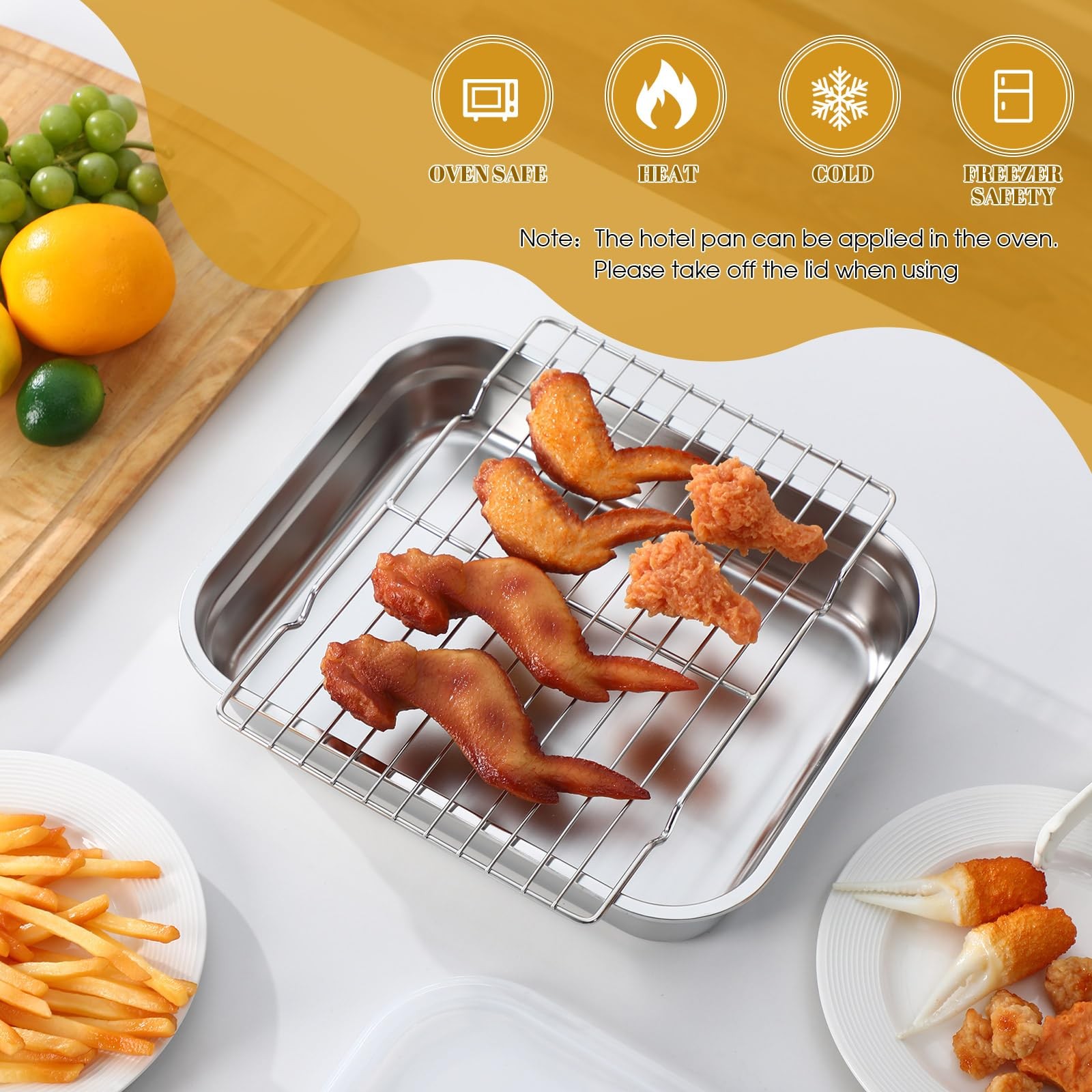Teenyyou Stainless Steel Food Container with Lid Rack Roasting Baking Pan Cak…