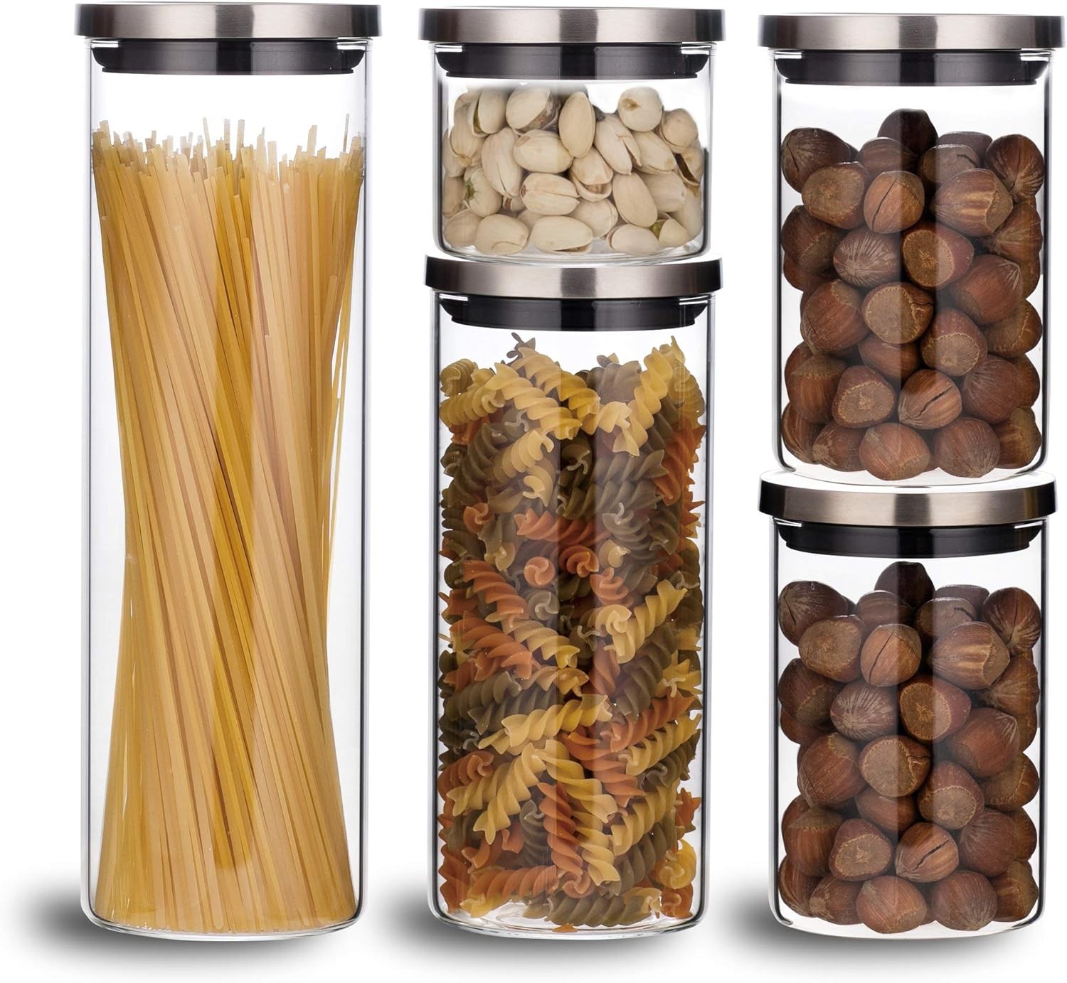 5-Piece Canisters Sets with Silicone Seal Borosilicate Glass Jars Vacuum Seal