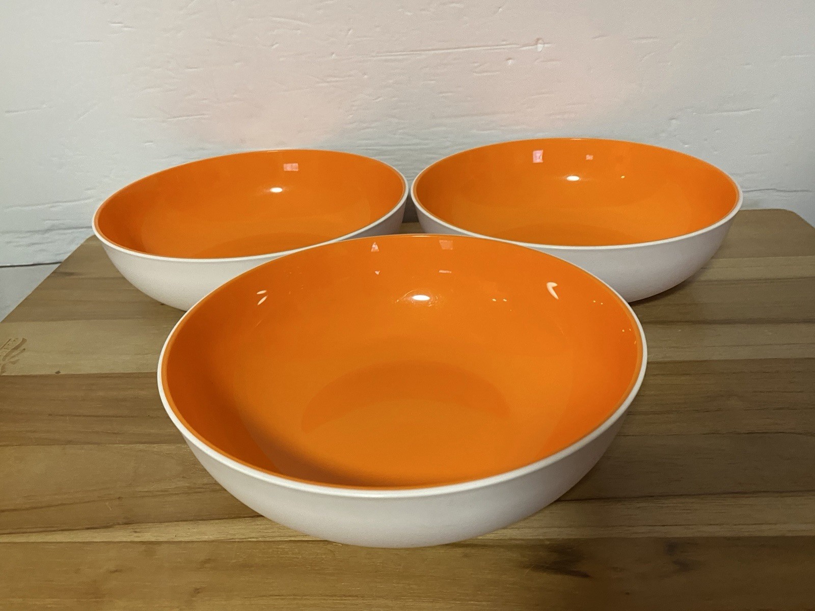 Tupperware Allegra Radiance Bowls Set of 3 ~ 3 Cup Bowls White w/Orange 6292A-2