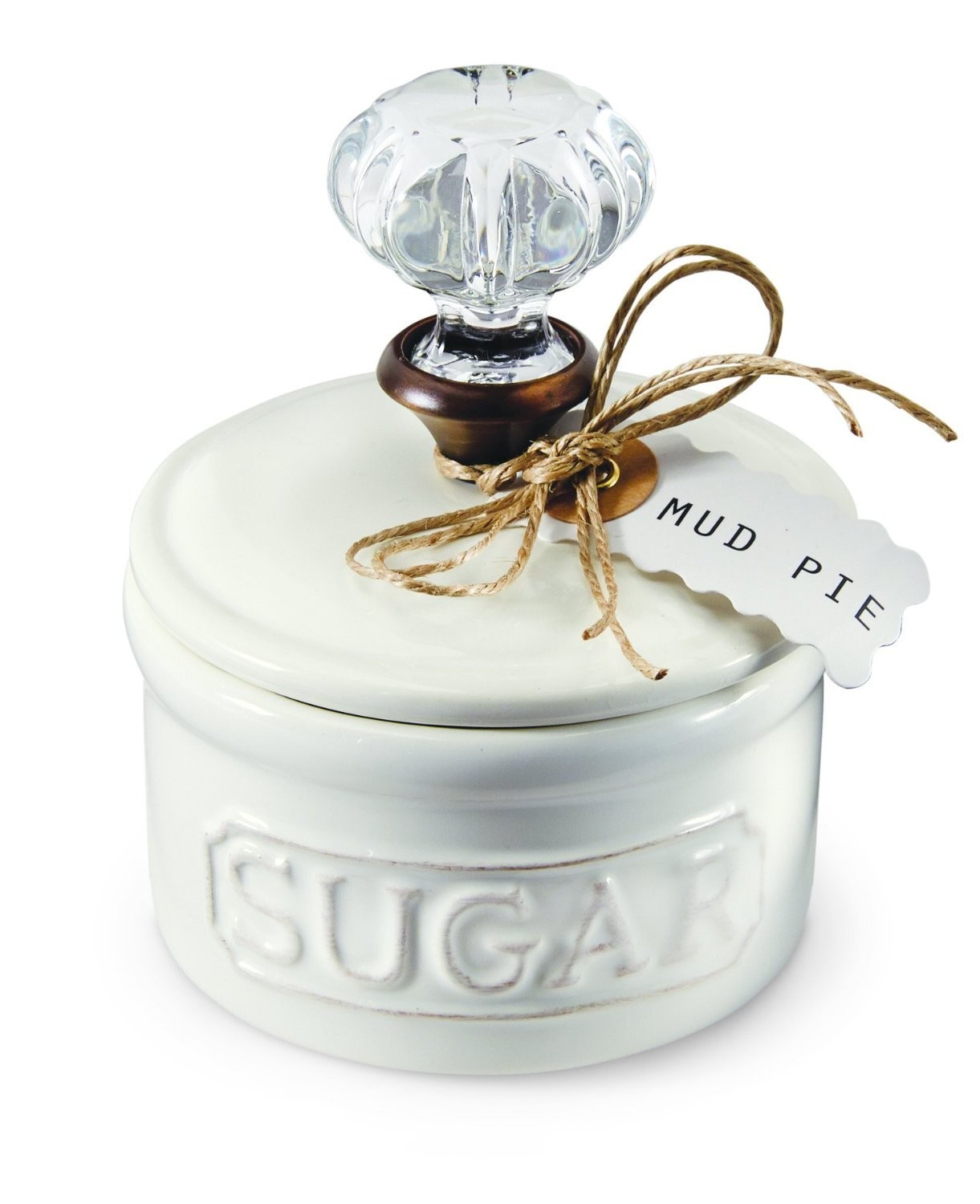 Mud Pie Door Knob Sugar Bowl, White 5.85H X 6.7L X X 6.35W,