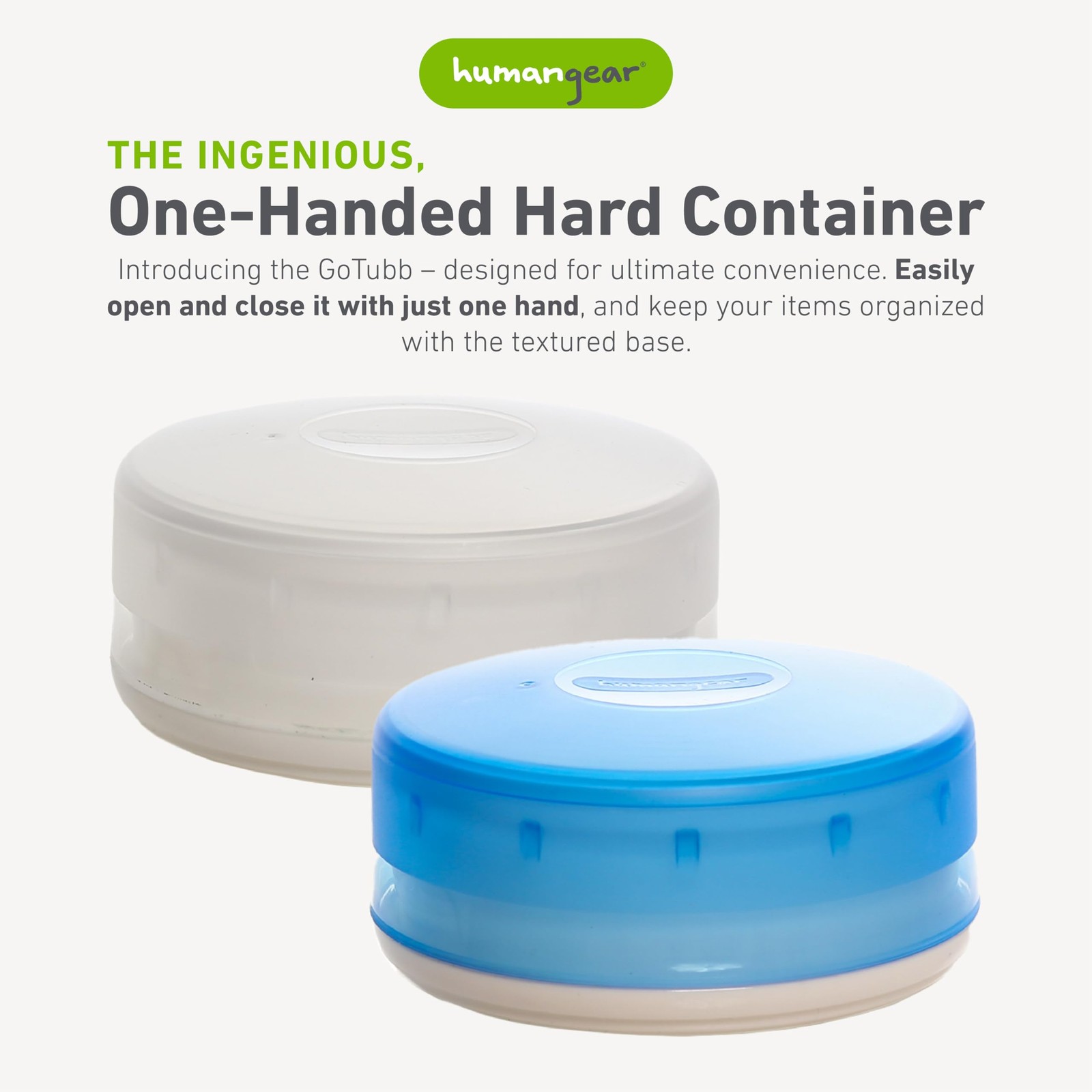humangear GoTubb 2 Pack Clear Blue Food Storage Containers One Hand Open