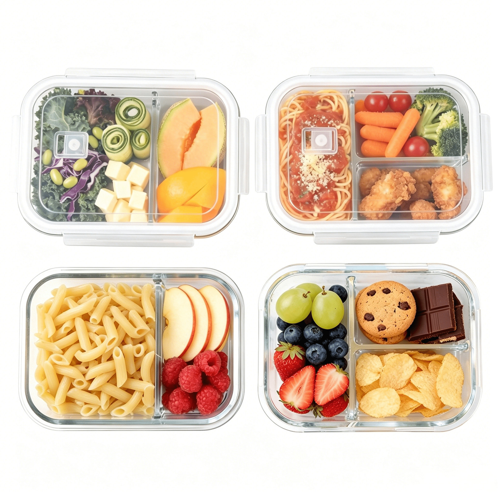 4-Pack Glass Food Containers w/ Dividers – Leak-Proof, Microwave/Oven Safe