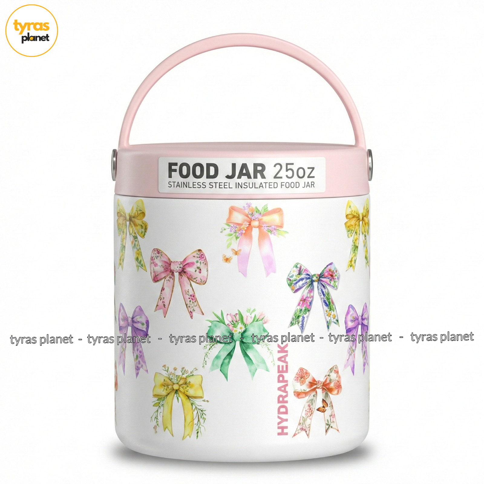 Hydrapeak Food Jar 25oz Stainless Steel Insulated Wide Mouth Bows Floral Ribbon