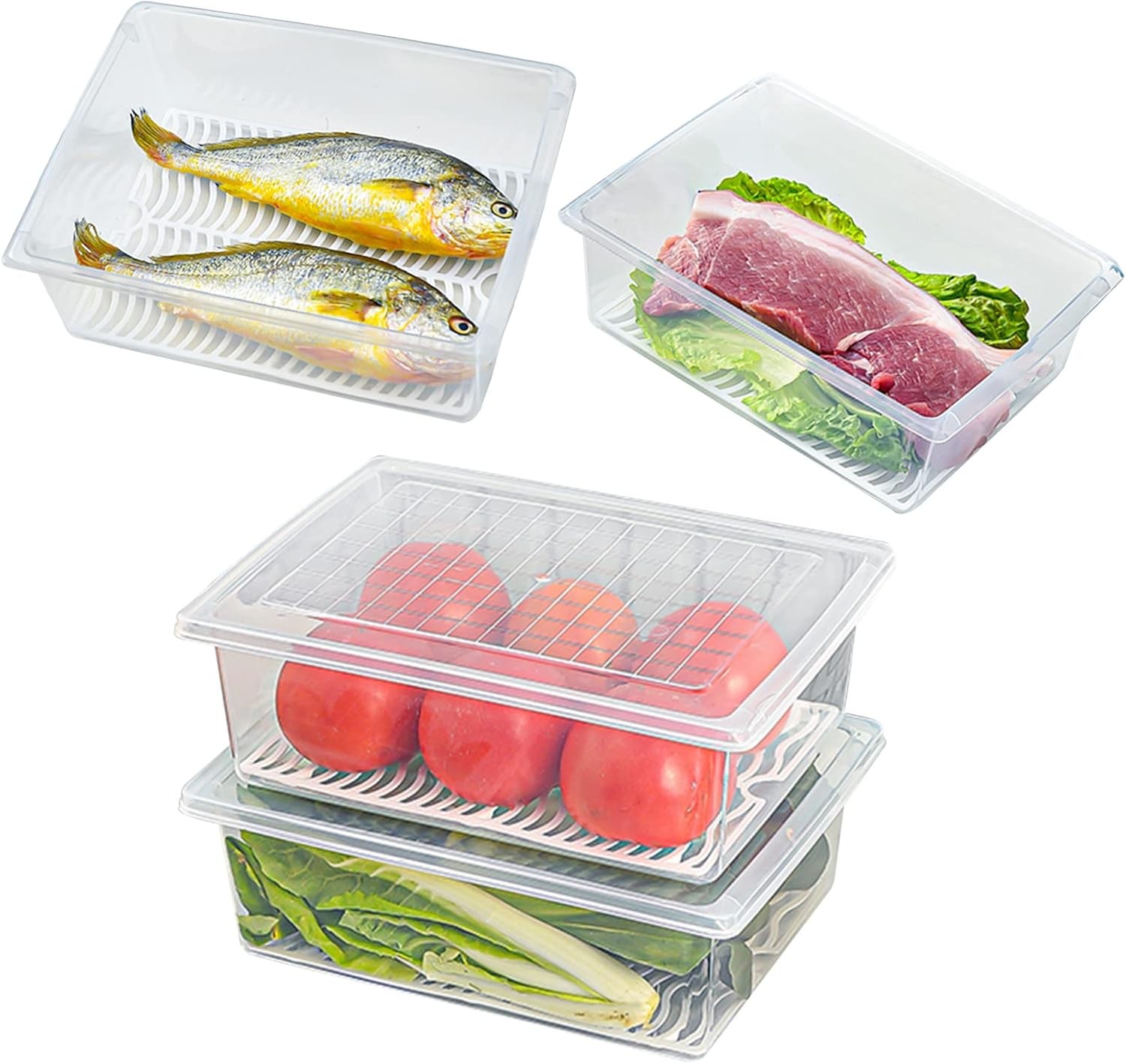 Food Storage Container Plastic Food Containers W/ Removable Drain Plate & Lid
