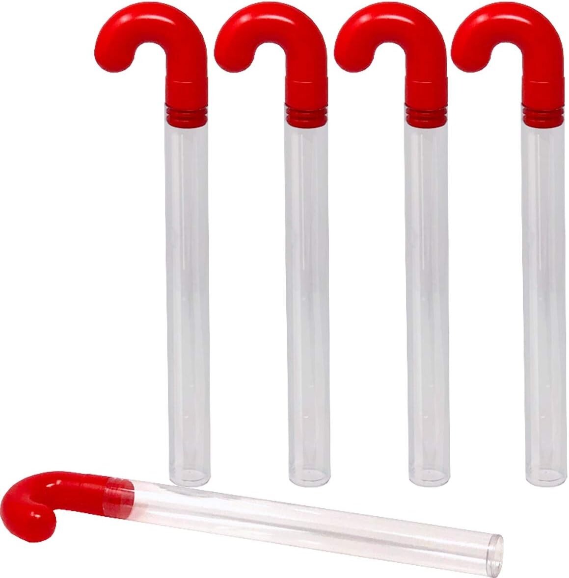 Empty Clear Plastic Holiday Candy Cane Tub w/ Red Topper-1.08×11.5in w/ Sticker