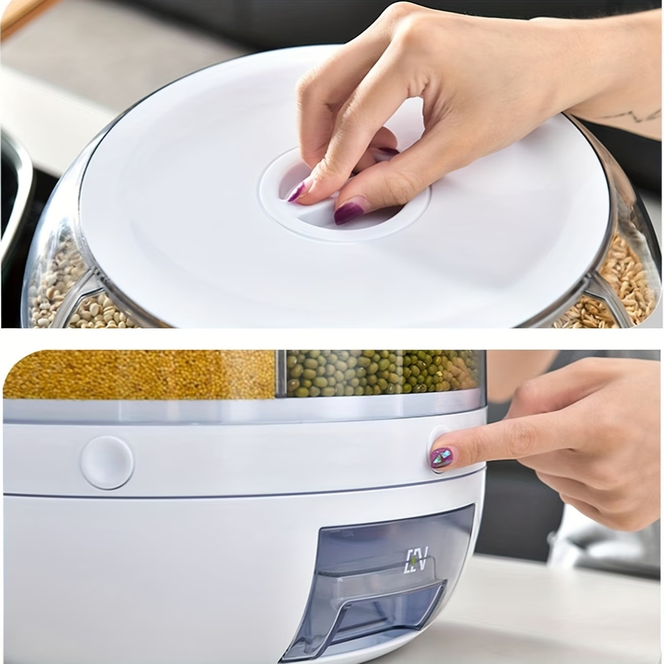 Container for Storing Grains, 22 Lbs Rice Dispenser with a Rotating Feature, 360