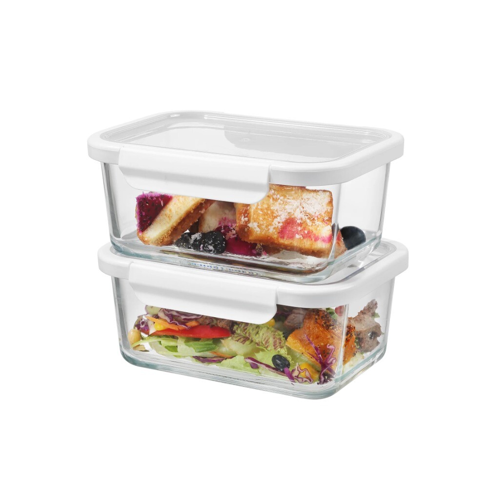 4Cup Rectangle Glass Food Storage Container with Tritan Lid. Set of 2,4 Pieces