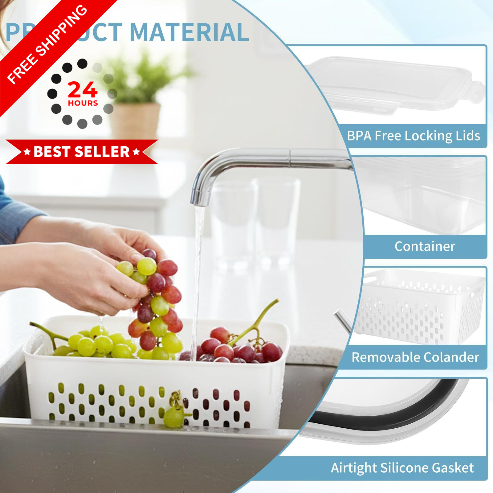 Dukrouk Grape Container for Fridge,3PCS(0.9-13.5Qt) Standard, Clear