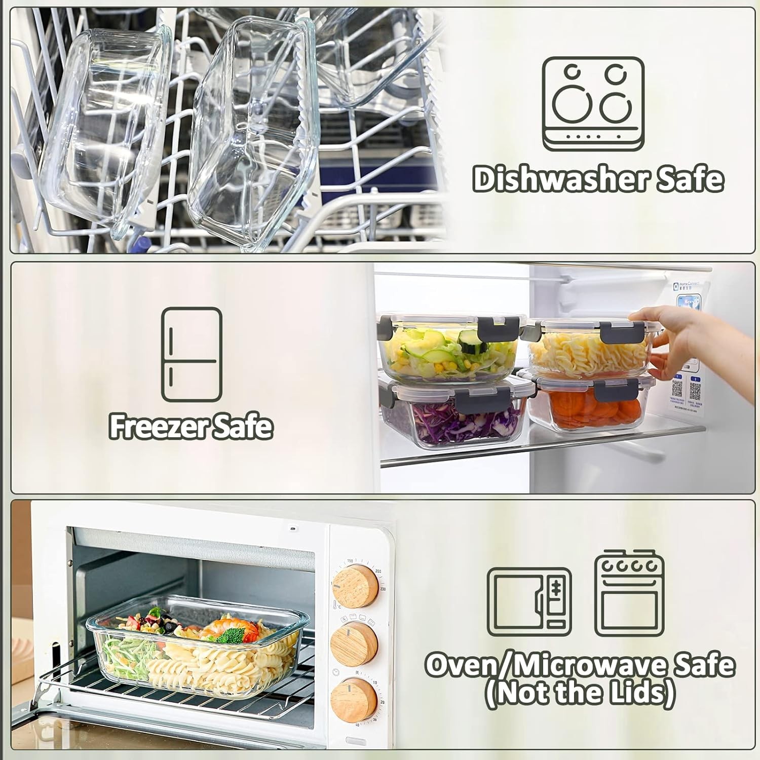 [5-Packs 36 Oz Glass Meal Prep Containers W/ Snap Locking Lids Glass Food