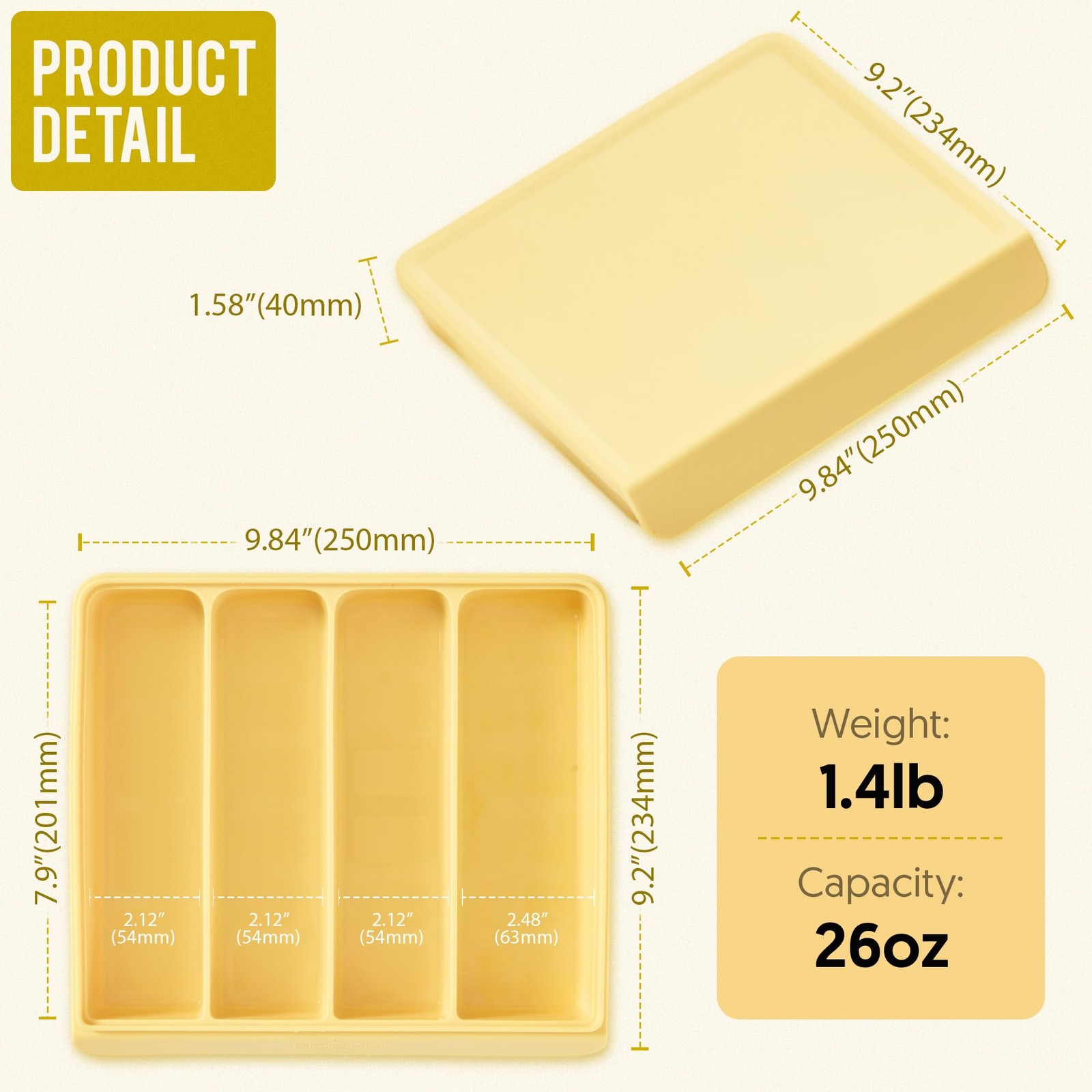 Silicone Baby Food Storage Container with Lid 26oz 4 Compartment Stackable M…