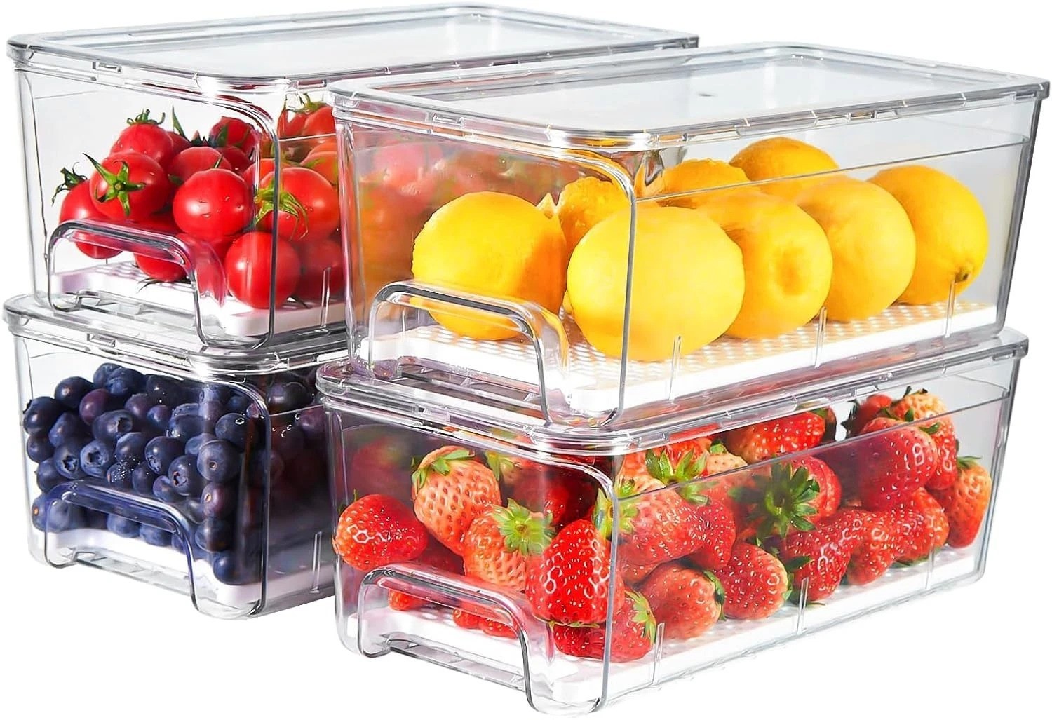 4-Pack Refrigerator Drawer Organizer Bins, Clear Stackable Pull Out Fridge Or…