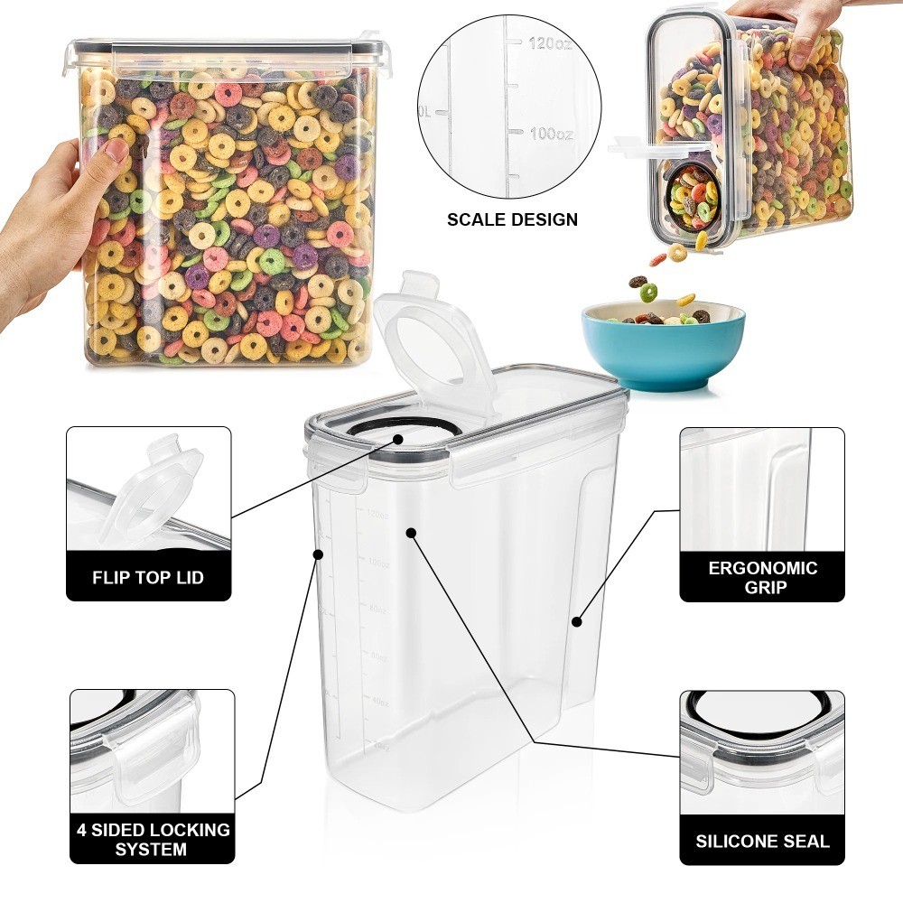 Airtight Food Storage Containers 4-Pack Dispenser for Cereal Pasta Dry