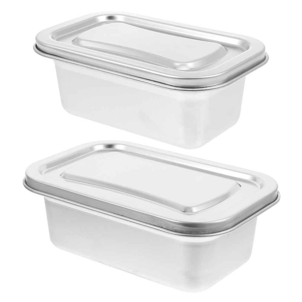 2 Pcs Stainless Steel Freezer Containers Fridge Storage Ice Cream