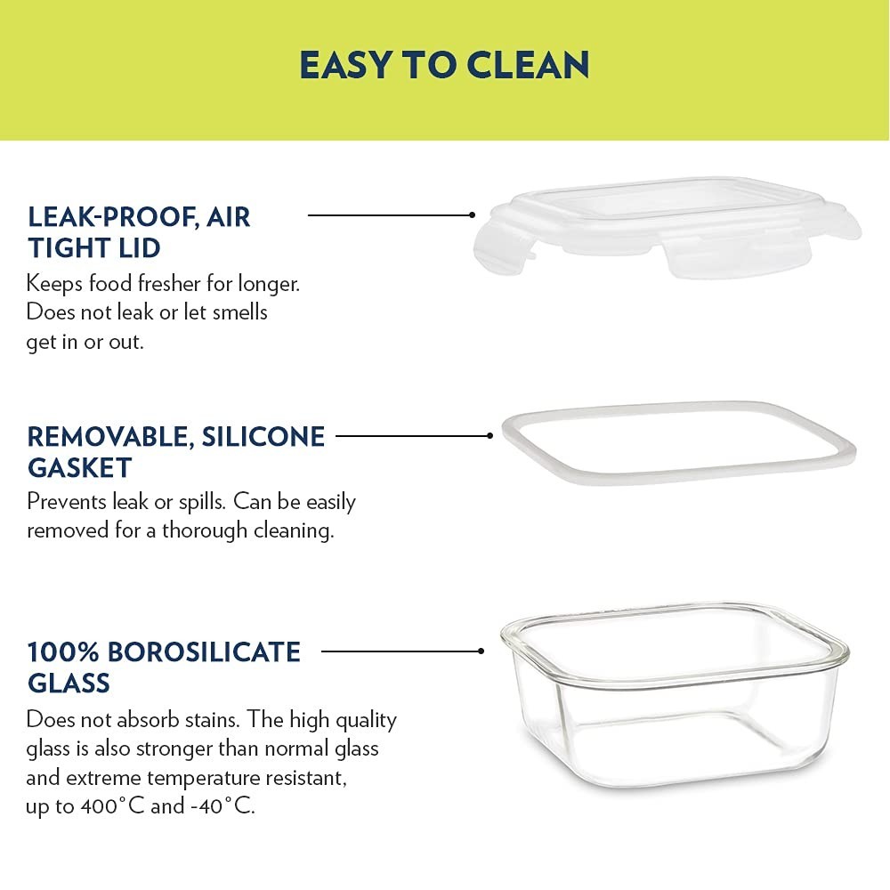 Glass Food Storage Container Square Shape With Air Tight Microwave Safe
