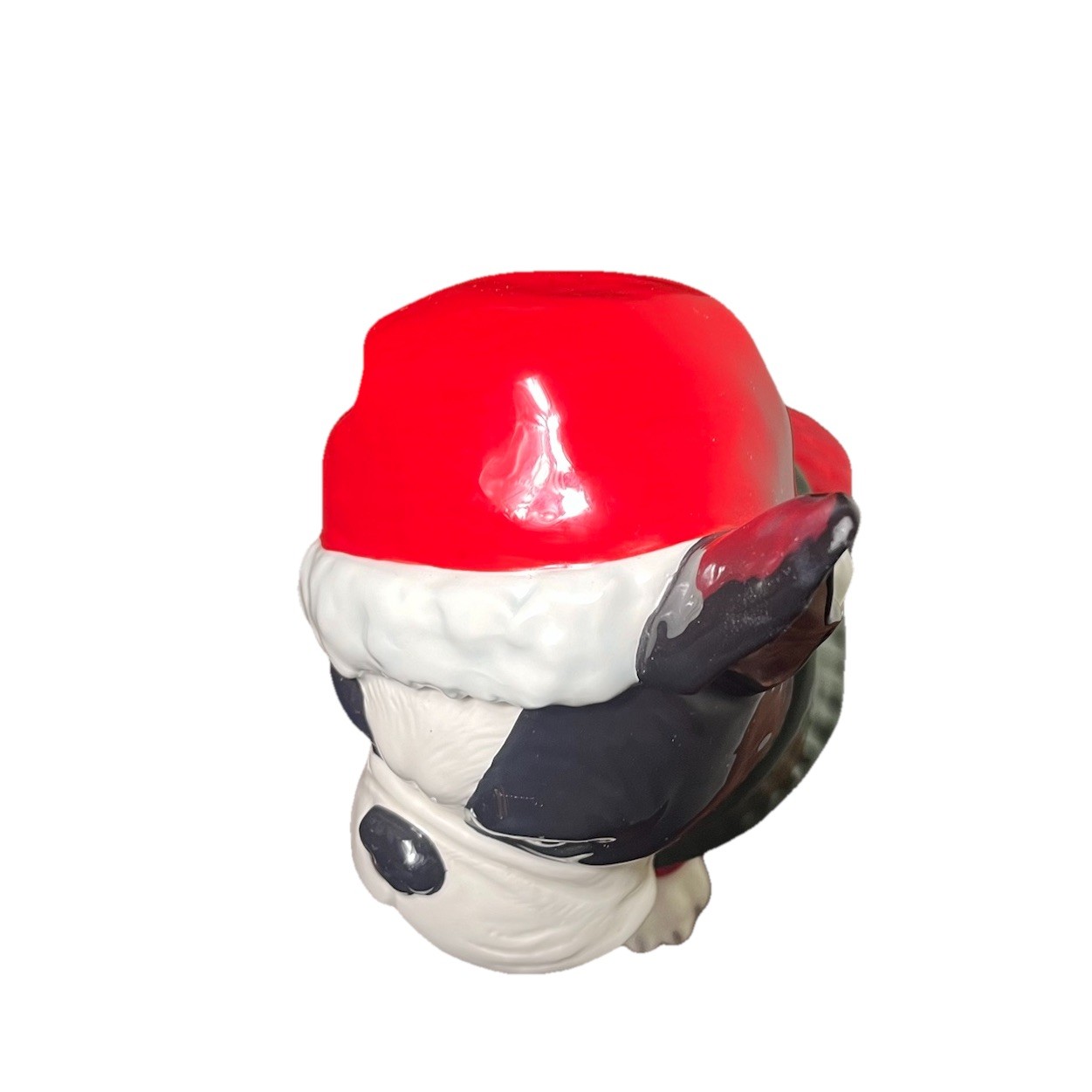 Blue Sky Clay Works Boston Terrier Christmas Cookie Jar Santa Hat Sweater 13.5”