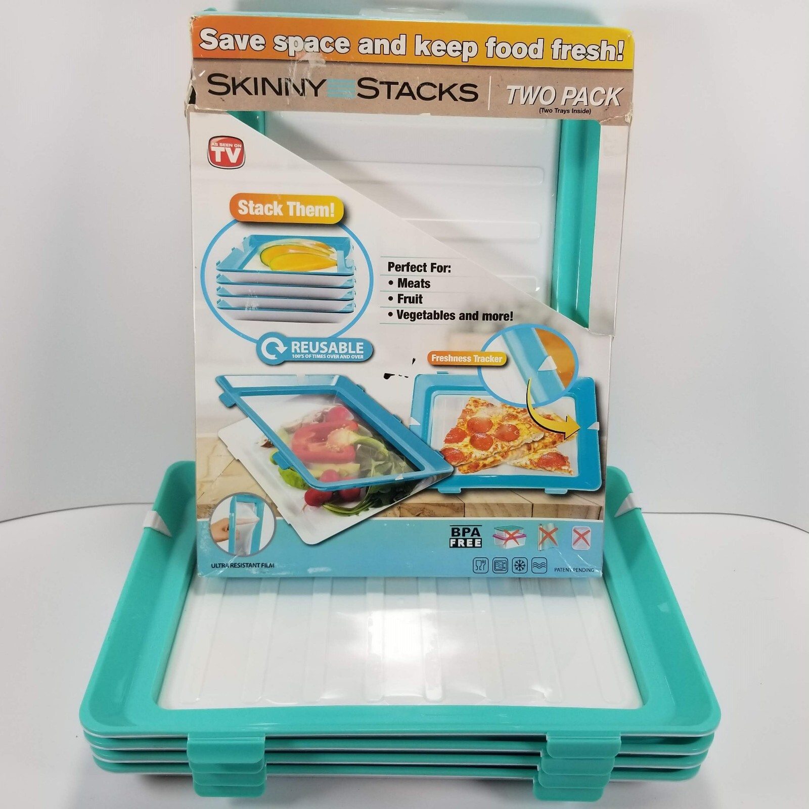 Total of 6 SKINNY STACKS Food Storage Trays Intersell BPA Free 2 New, 4 Preowned