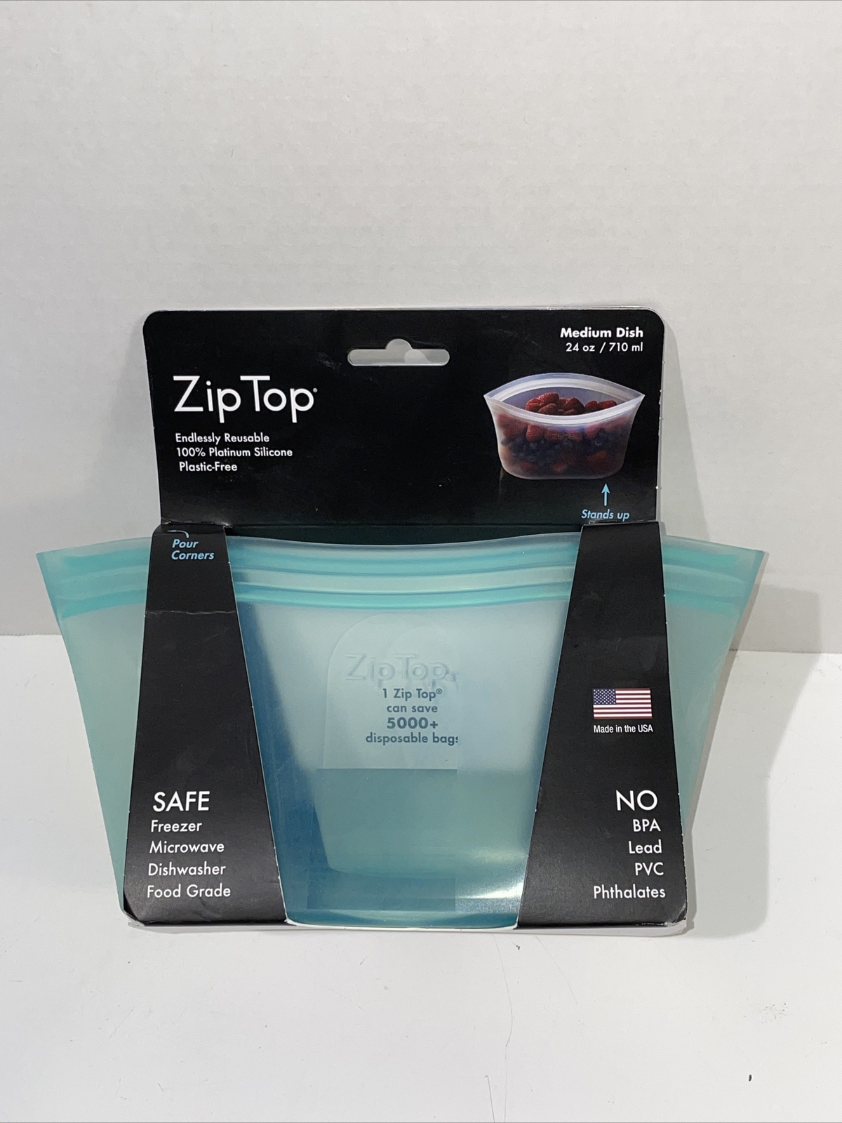 NEW Zip Top Reusable Containers – 1 Medium Dish 24 Oz Teal Color