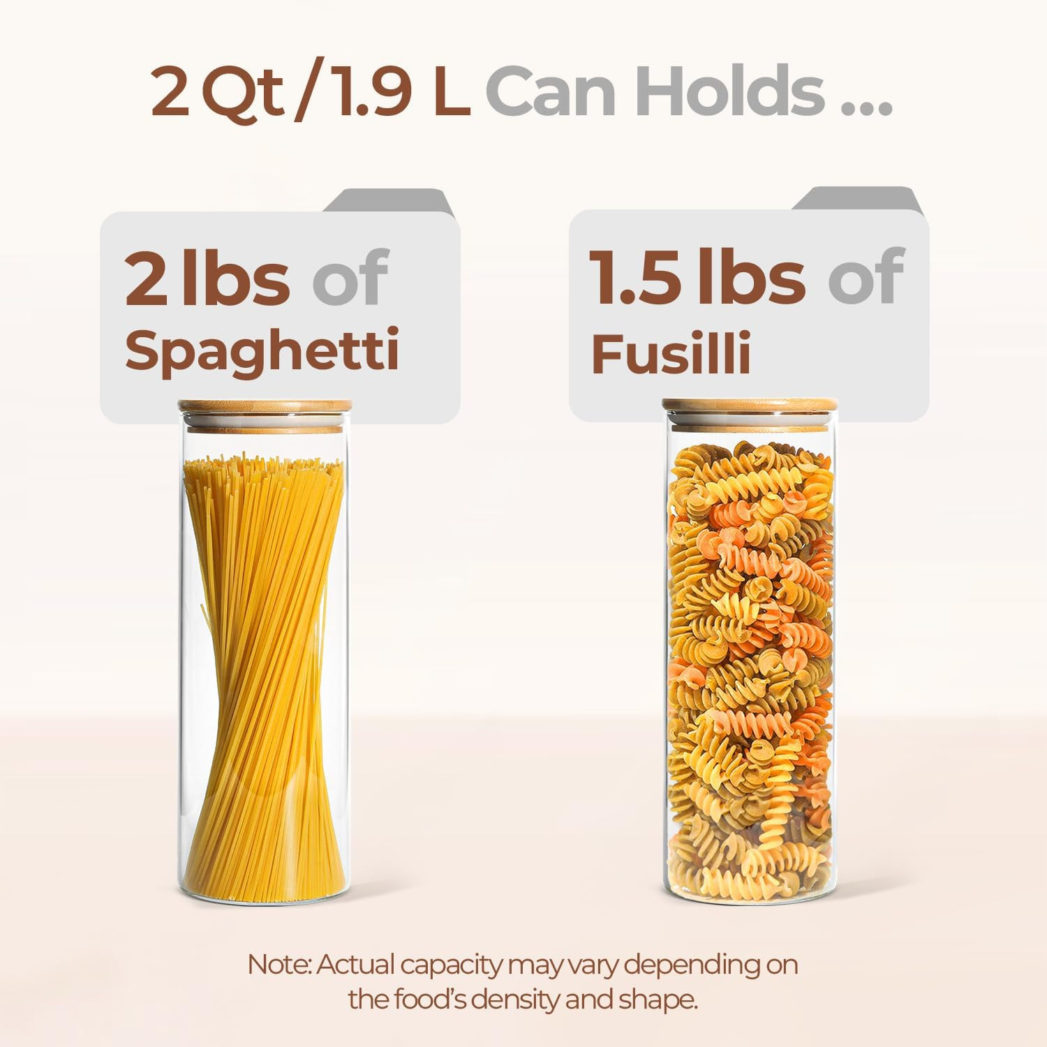 Comsaf Glass Spaghetti Pasta Storage Container with Lids 2 Qt Set of 3, Tall Cle