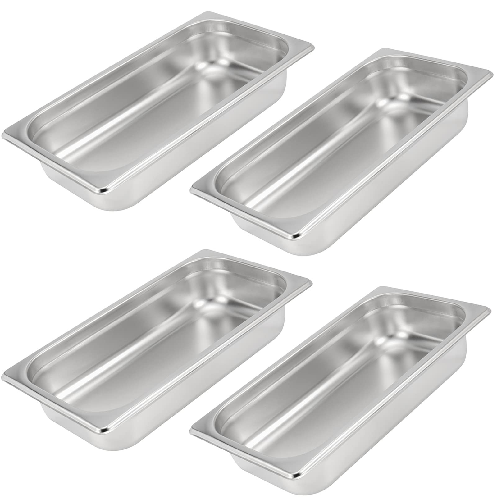 4 Pack 1/3 Size x 2.5 Inch Deep Steam Table Pan, 12.8″x6.9″x2.6″ Stainless St…