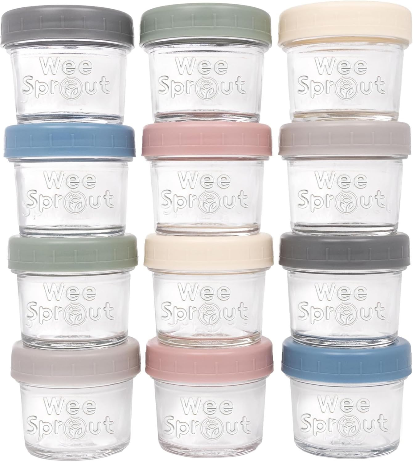 Glass Baby Food Storage Jars w/Lids (4 oz, 12 Pack Set) Snack, Puree, Reusable S