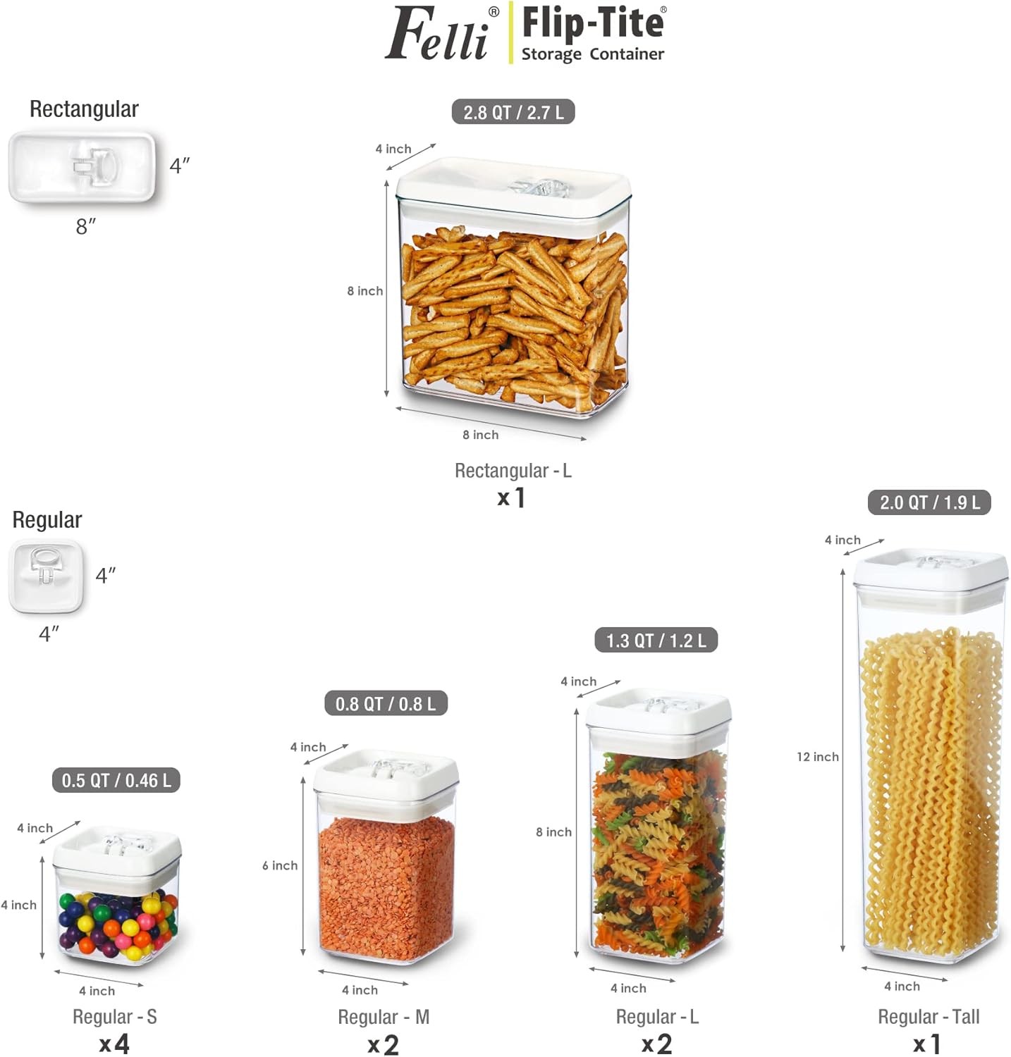 Flip Tite Storage Container with 4 Inch Lid SQUARE & RECTANGLE