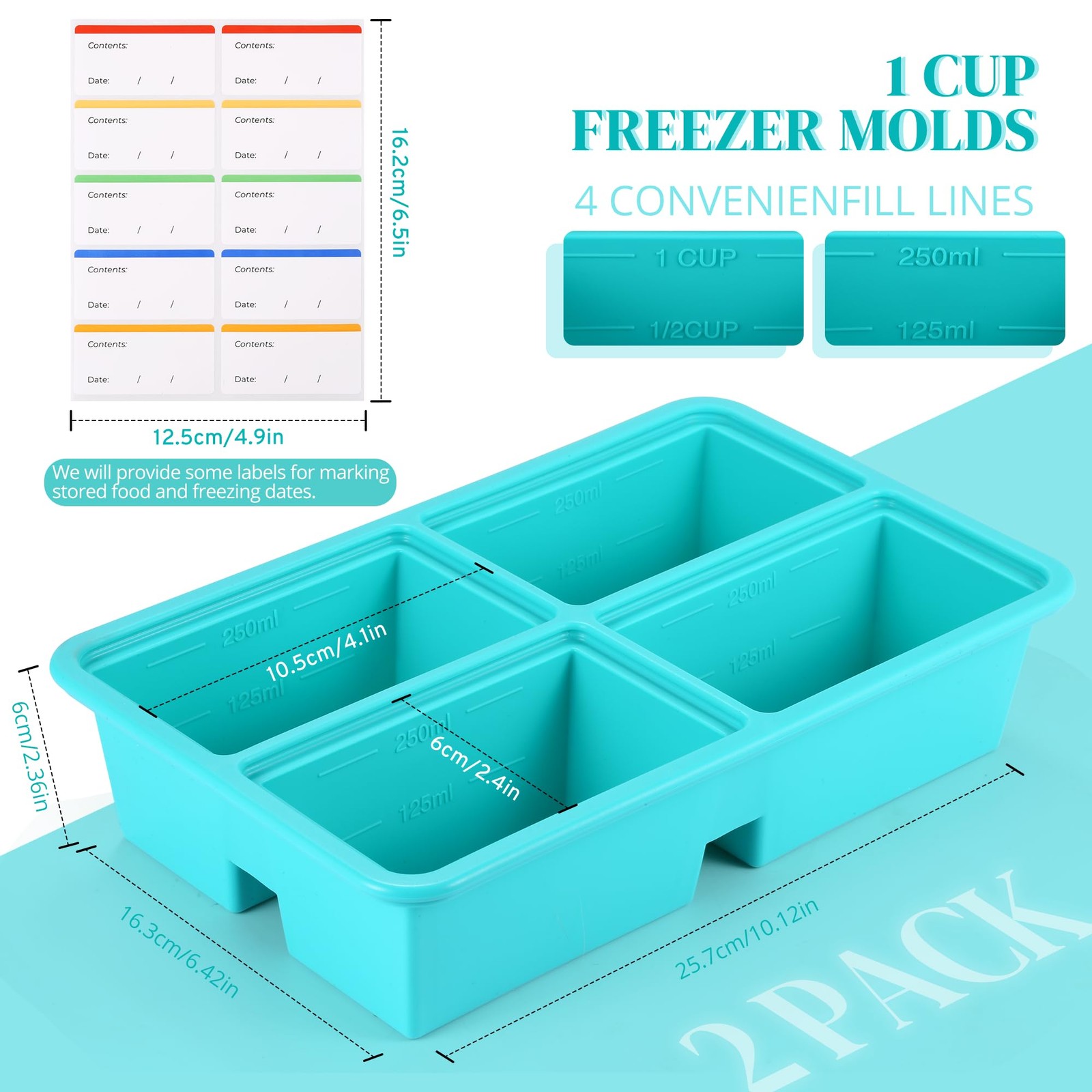 2 Pack 1-Cup Silicone Freezer Trays with Lid Soup Freezer Molds for Broth