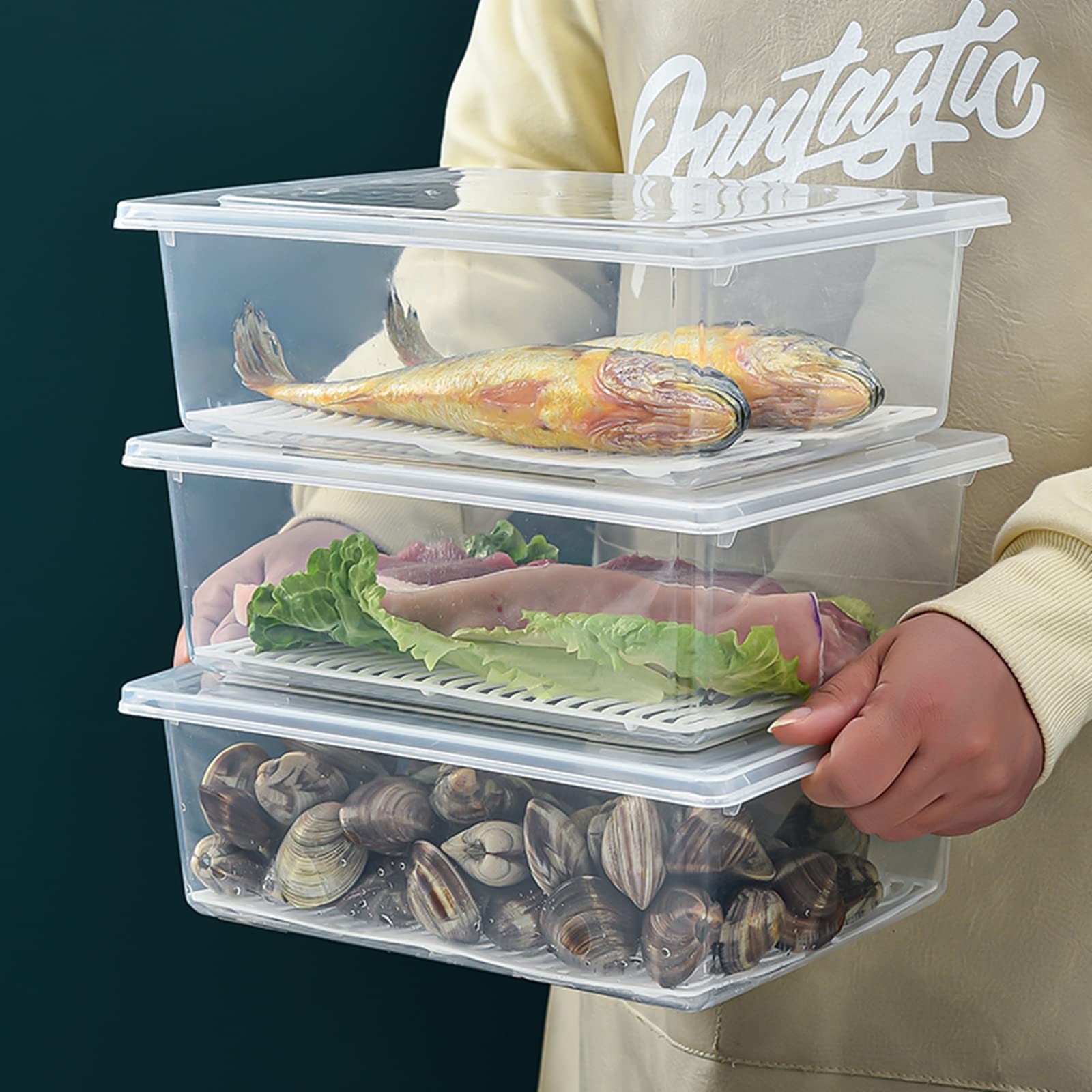 Food Storage Container, Plastic Food Containers with Removable Drain Plate an…