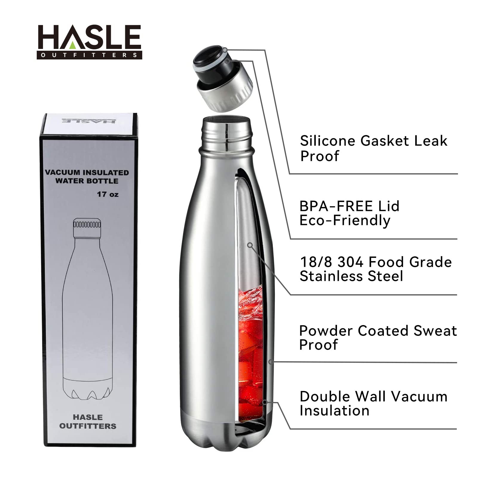 Hasle Outfitters 17Oz Stainless Steel Water Bottles Bulk Vacuum Insulated Water