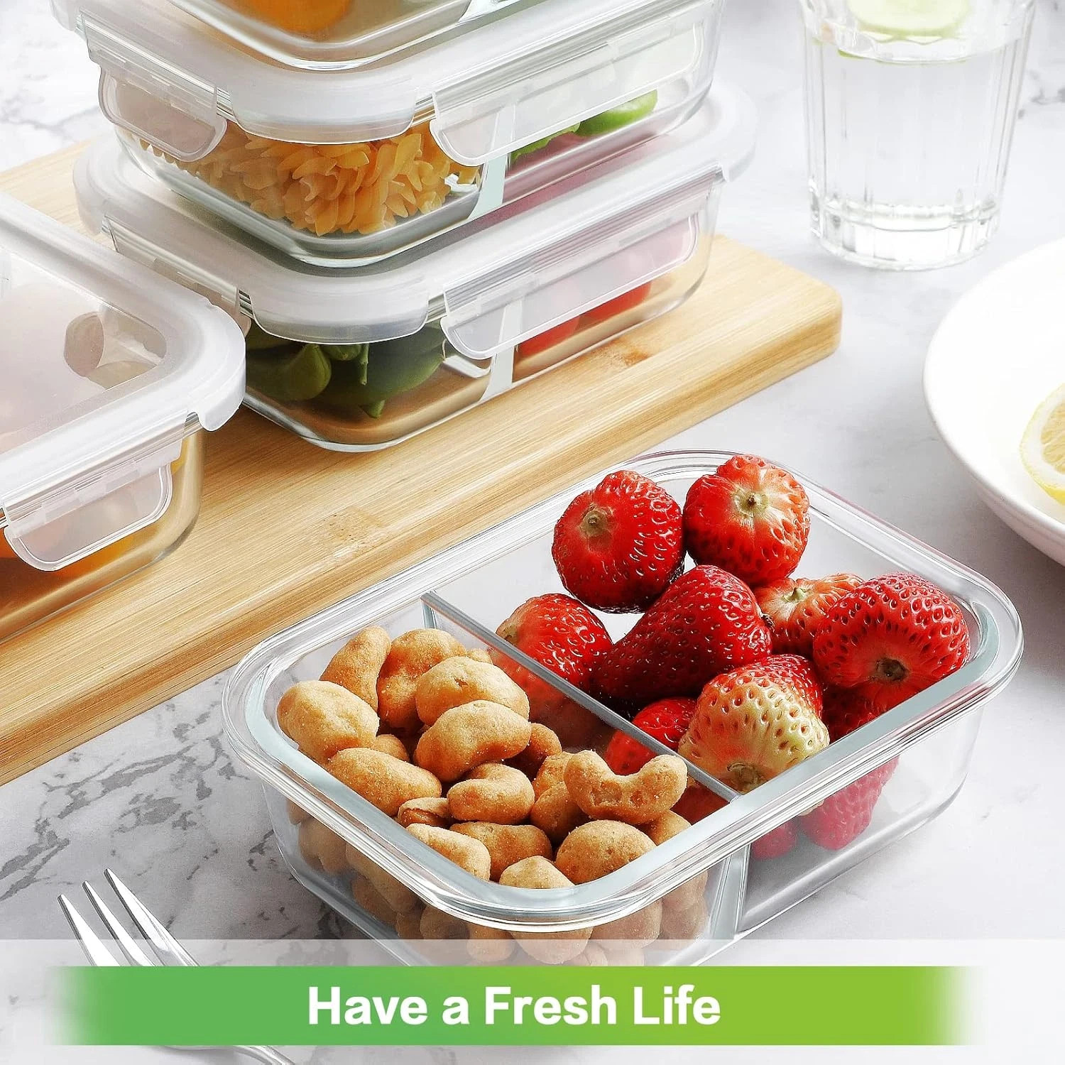 10 Pack 24Oz Glass Meal Prep Containers 2 Compartment, Food Storage Containers w