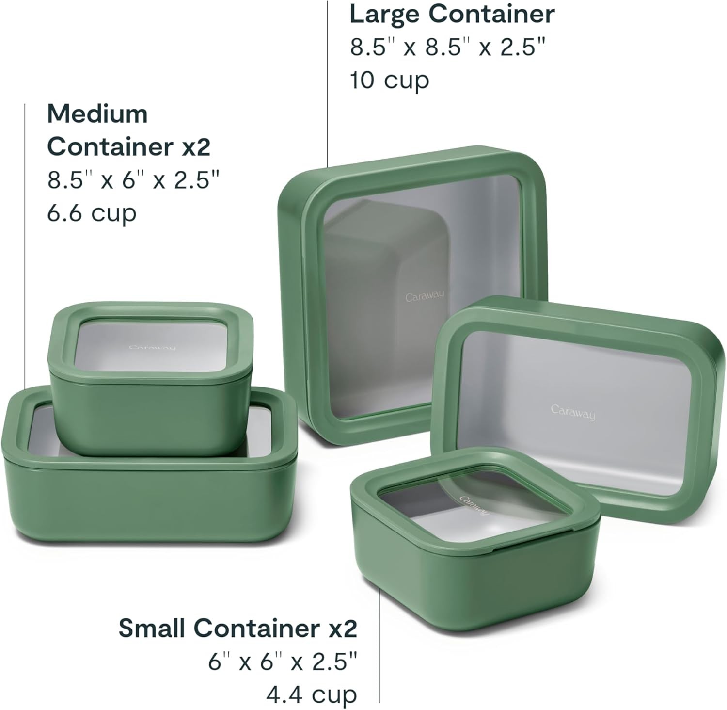 Caraway 13pc Glass Food Storage Container Set – Easy to Store, Sage (13x)
