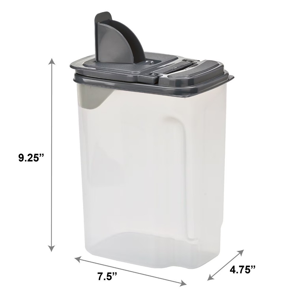 Clear 3.5 QT Kitchen Food Storage Container Dispenser with Gray Lid 7.5L x 3.75W
