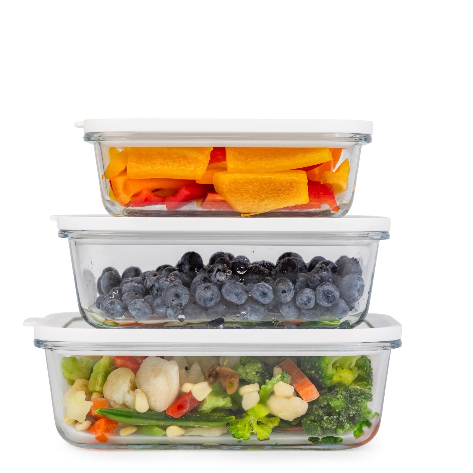 Sio GLASS storage containers with lids, NO PLASTIC, Set of 3, White