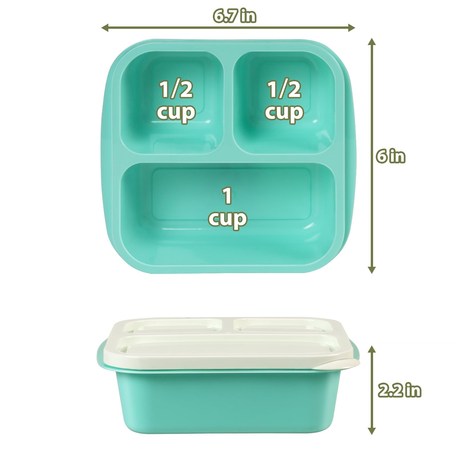 Snack Box Container with lids, Reusable 3 Compartment Bento S, Multicolor