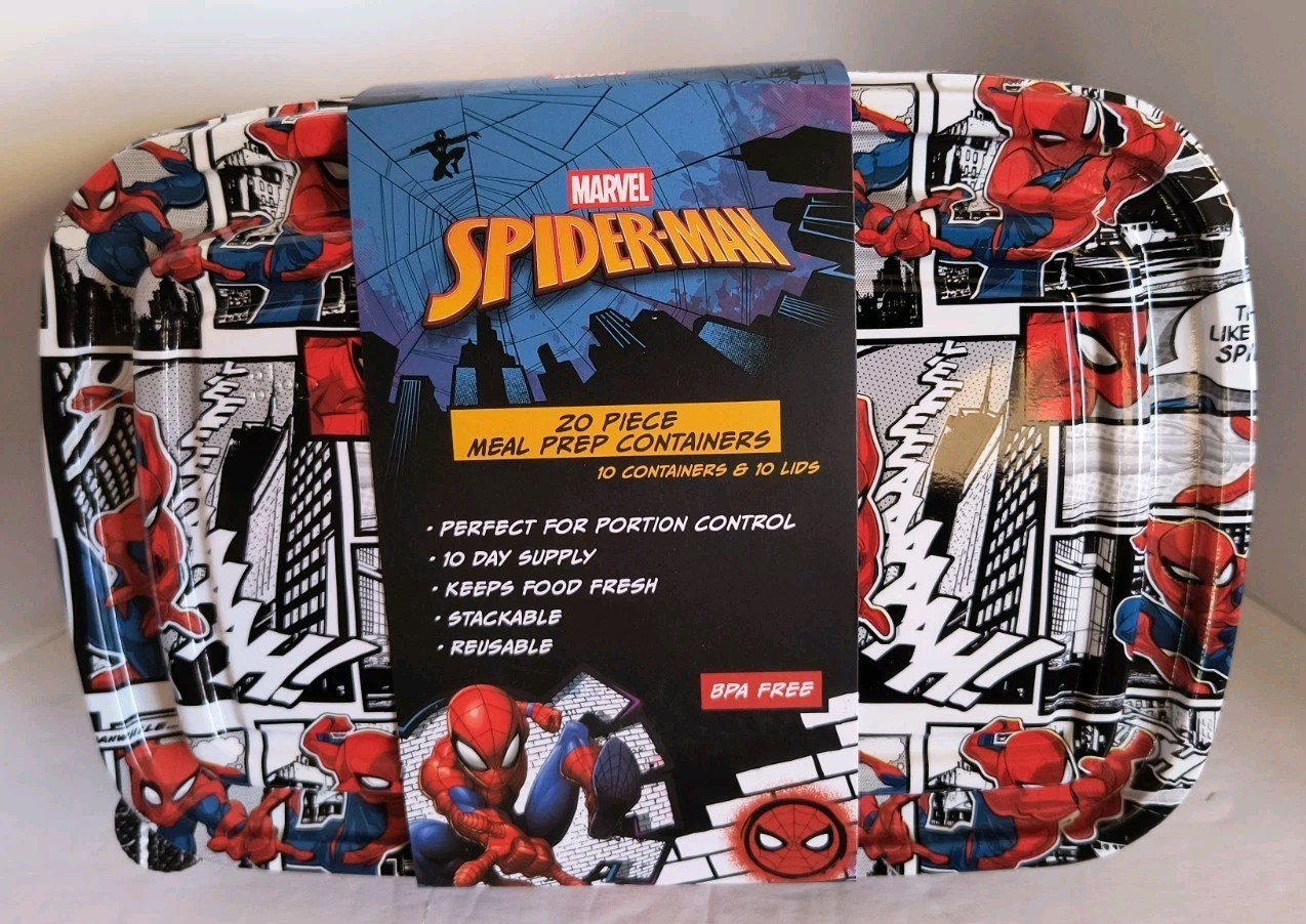 Marvel SPIDERMAN 20 Piece Meal Prep Food Storage Containers NEW! Free Shipping!