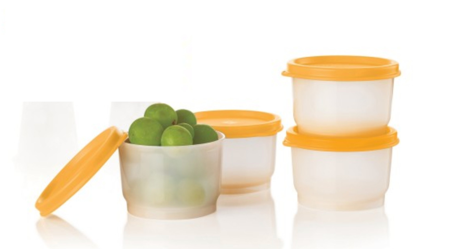 Tupperware Four Clear Snack Cups Papaya Orange Seals Set ~ Lunch on the Go! New