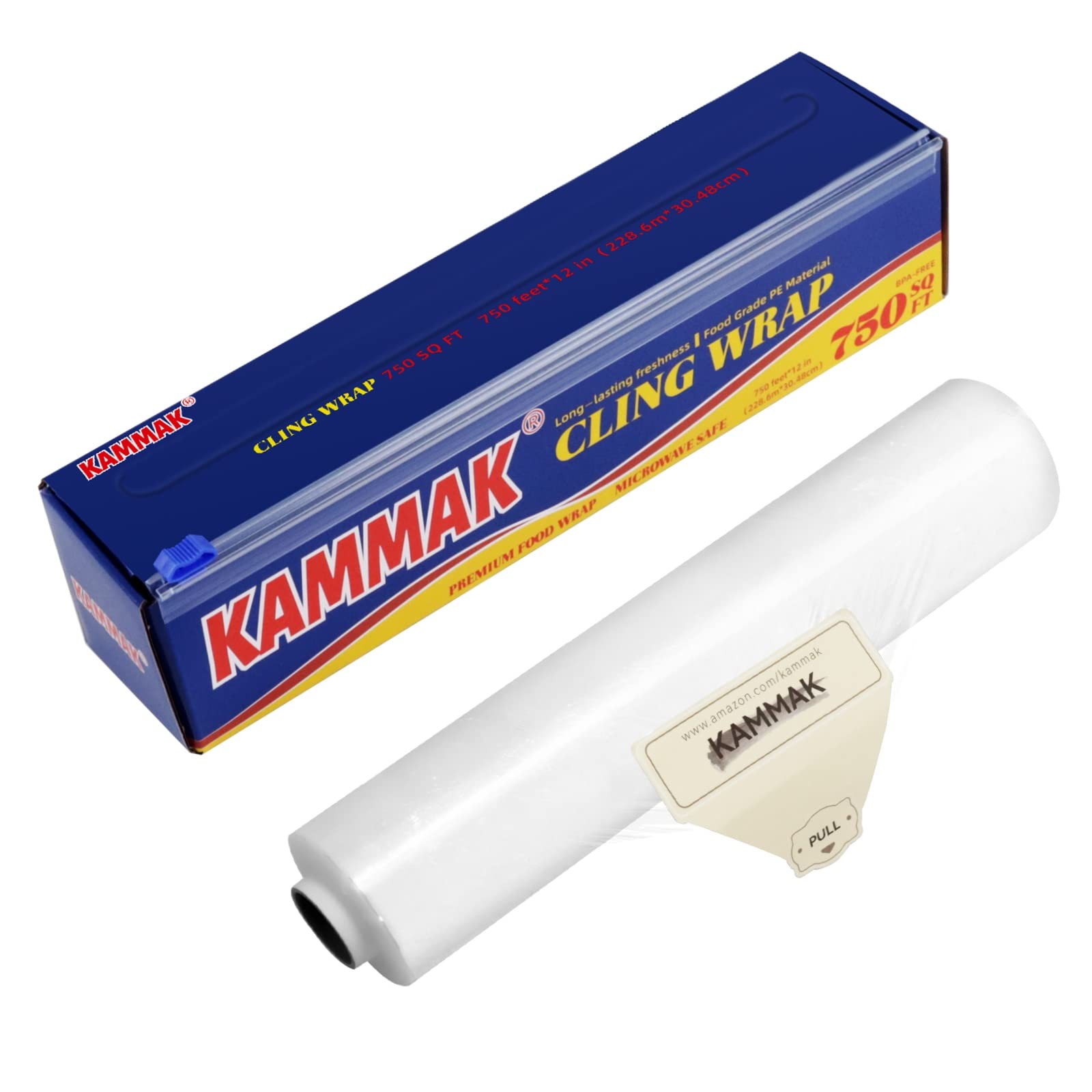 KAMMAK Plastic Food Wrap with Slide Cutter Kitchen 12IN*750 SQ FT, Clear