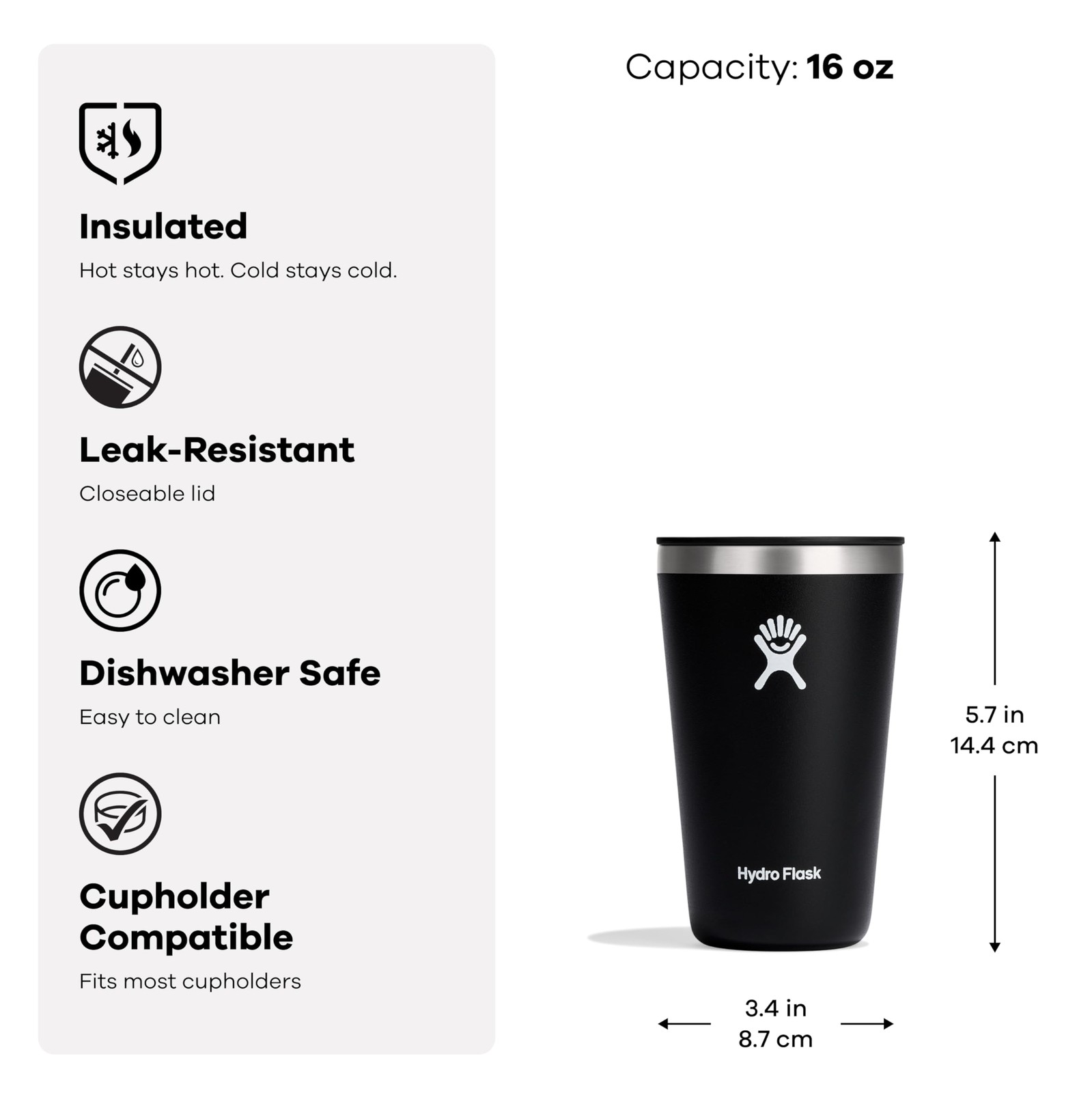 Hydro Flask All-Around Travel Tumbler with Press-in Lid, Insulated Stainless Ste