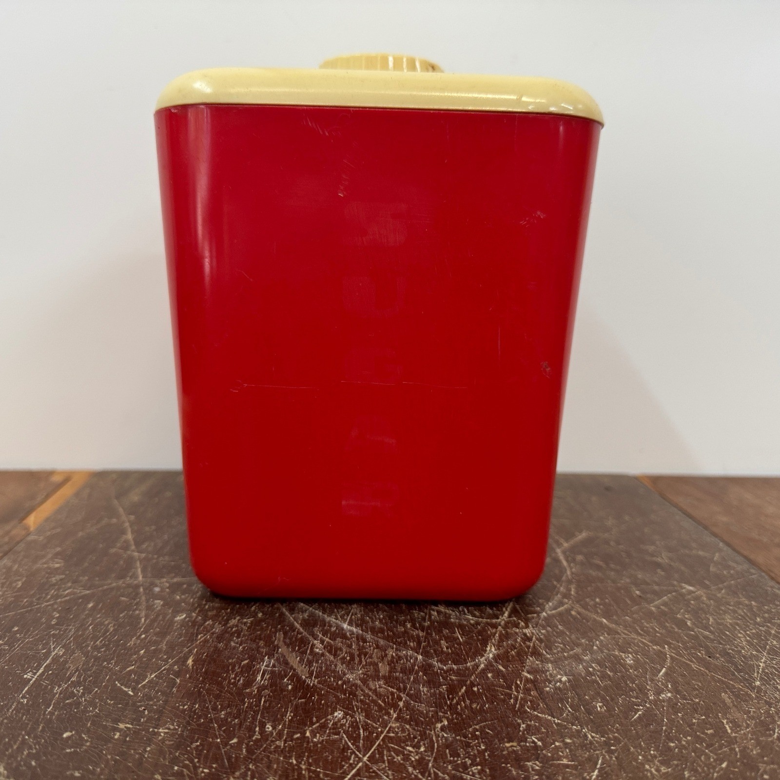 Vintage Retro Plastic Red White Cream SUGAR Canister