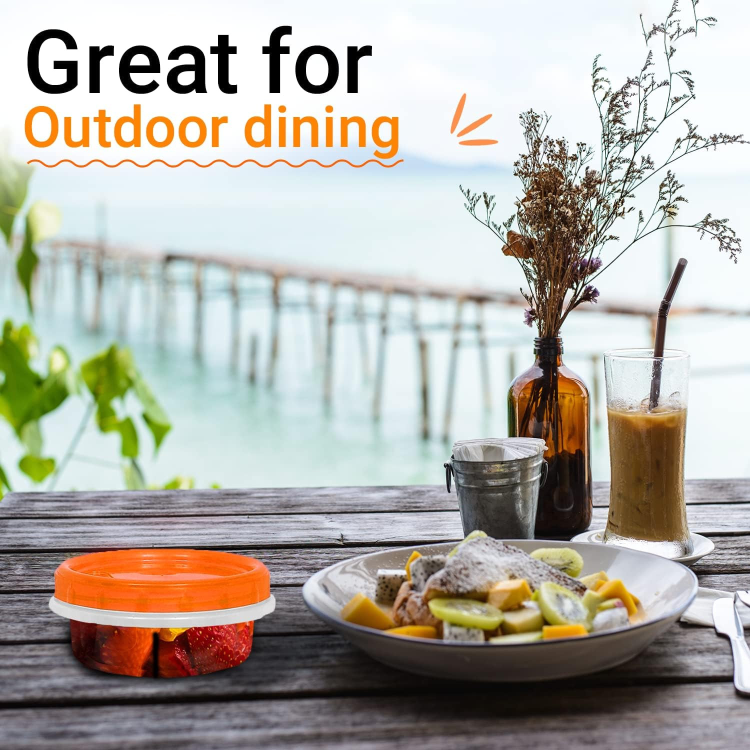 [Orange – 12 Pk] Airtight Deli Containers with Lids Twist Lock Top Clear Food St