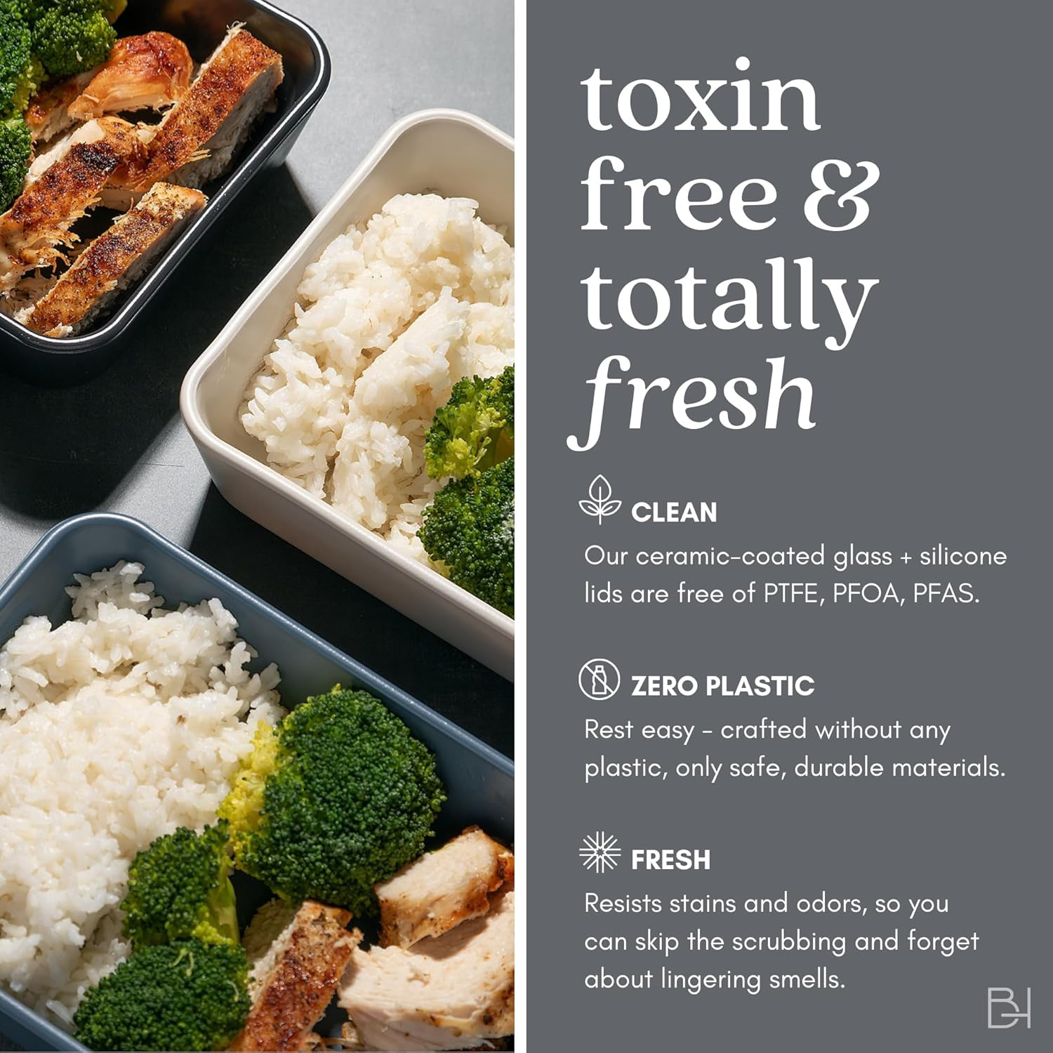 Ceramic Coated Glass Food Storage Containers | No PTFE, PFOA, PFAS, and BPA | Re