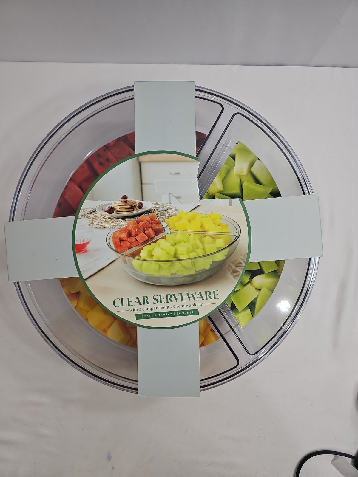 Clear Serveware By Gourmet Home Products 3 Compartments Removable Lid