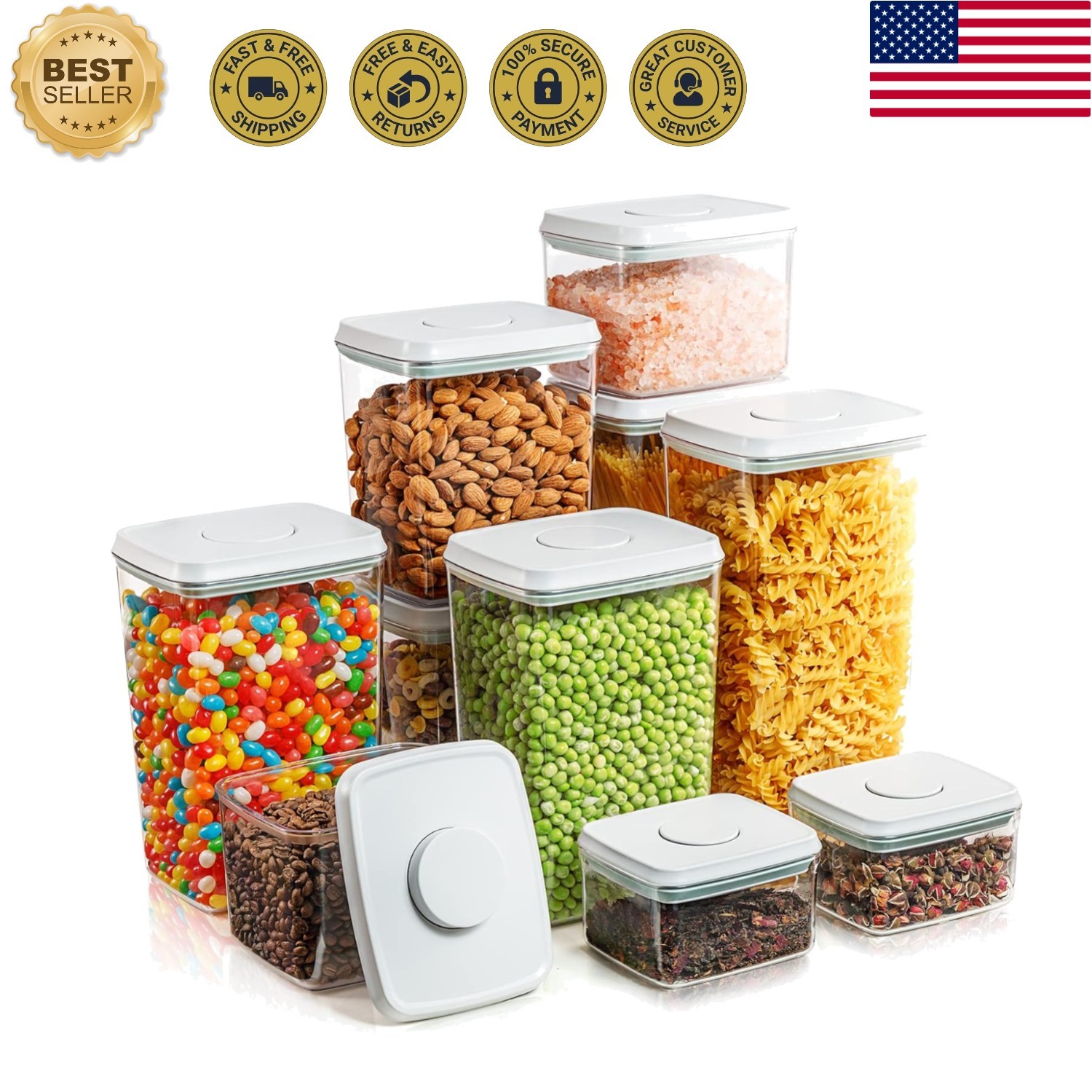 10-Piece Clear Airtight Food Storage Set with Pop Lids & Measuring Scales