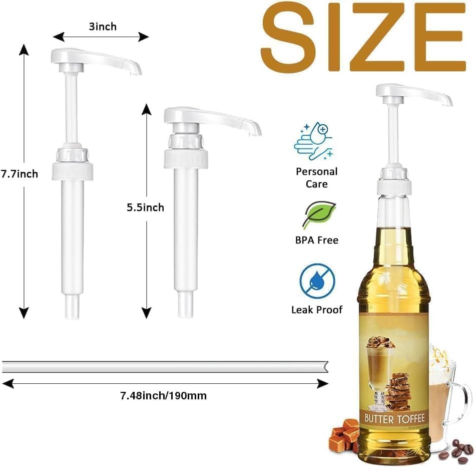 Syrup Pumps 6 Pack White Leak Proof Dispenser Fits 25.4 Oz Bottle Coffee