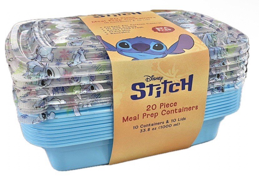 Disney Stitch Aloha 20 Piece Meal Prep Containers, 33.8 oz, BPA Free, Snap Lid