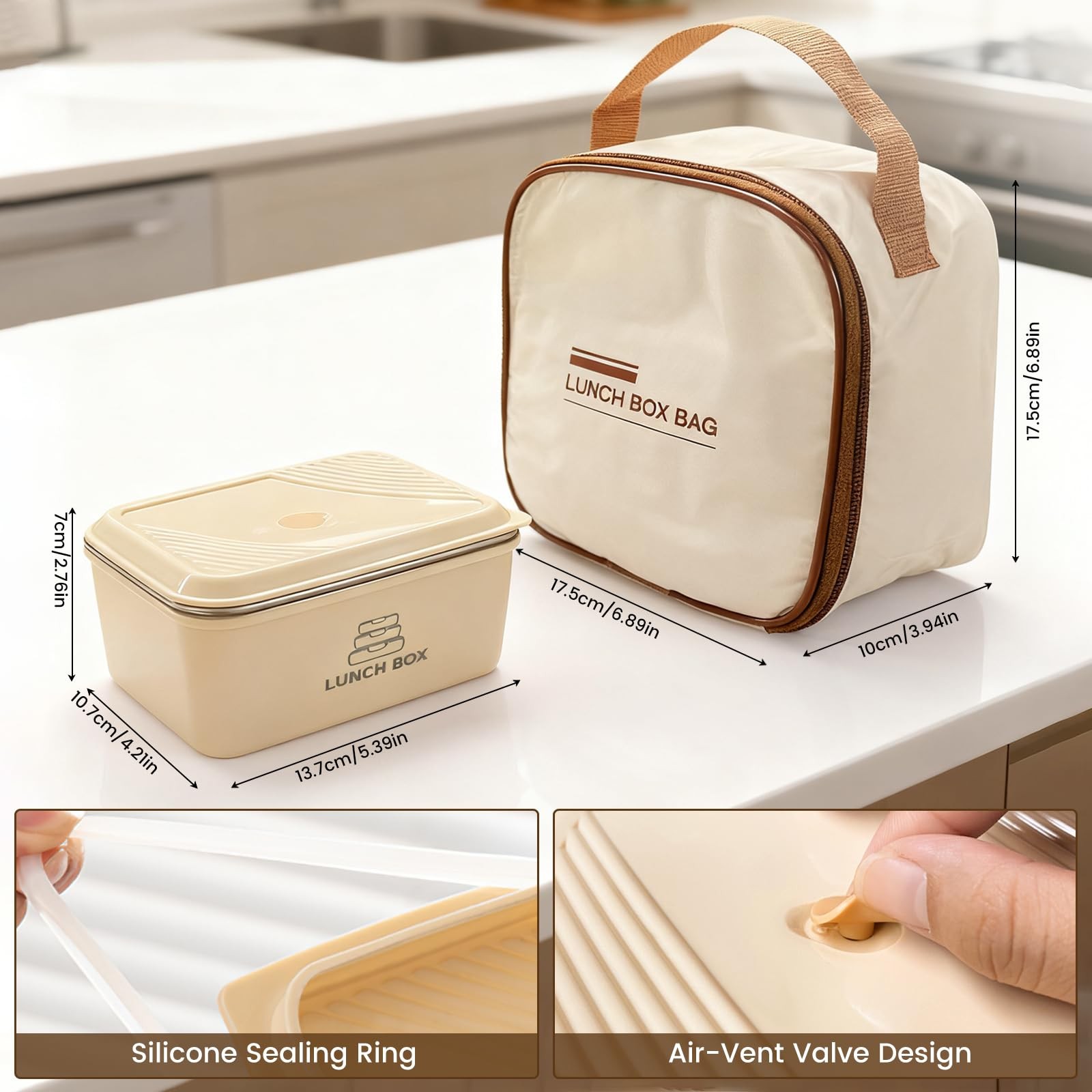 realexist 2 Pack Stainless Steel Bento Box,Leakproof 316 Regular, Beige