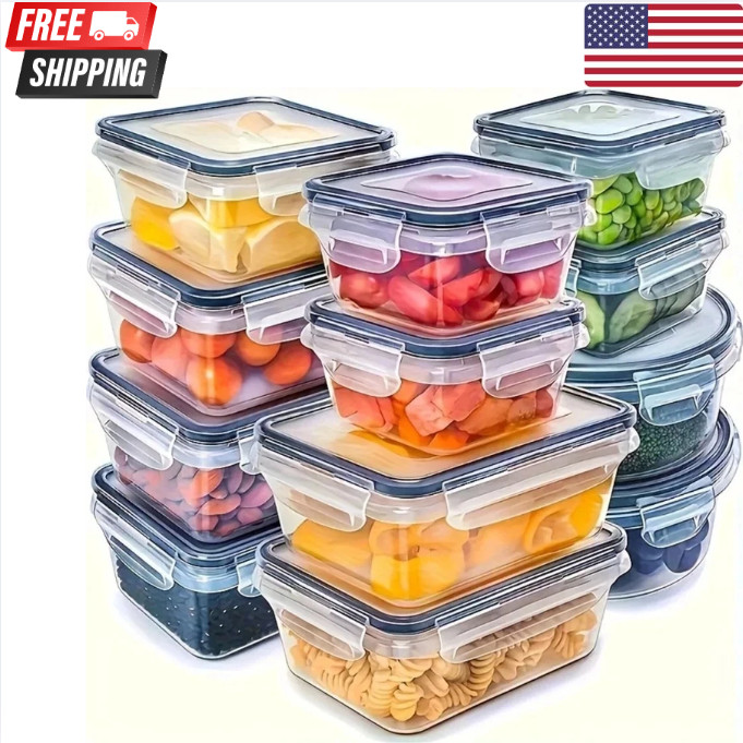 8 Pack Stackable Food Storage Containers Airtight & Leakproof Set Snap Lock Lids