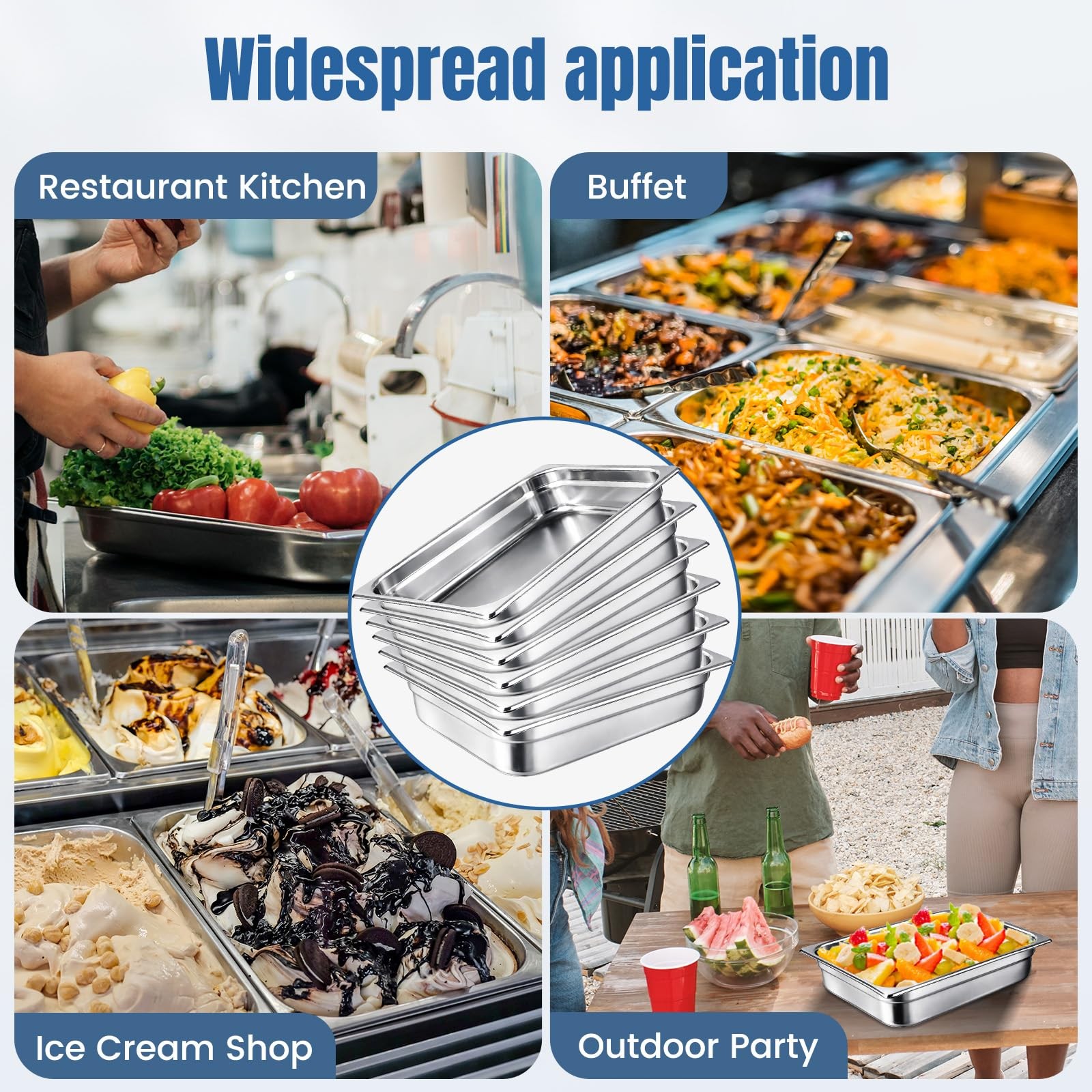 6 Pack 1/2 Size Steam Table Pan Set,2.5″ Deep Hotel Pans, Half Size Anti Jam …