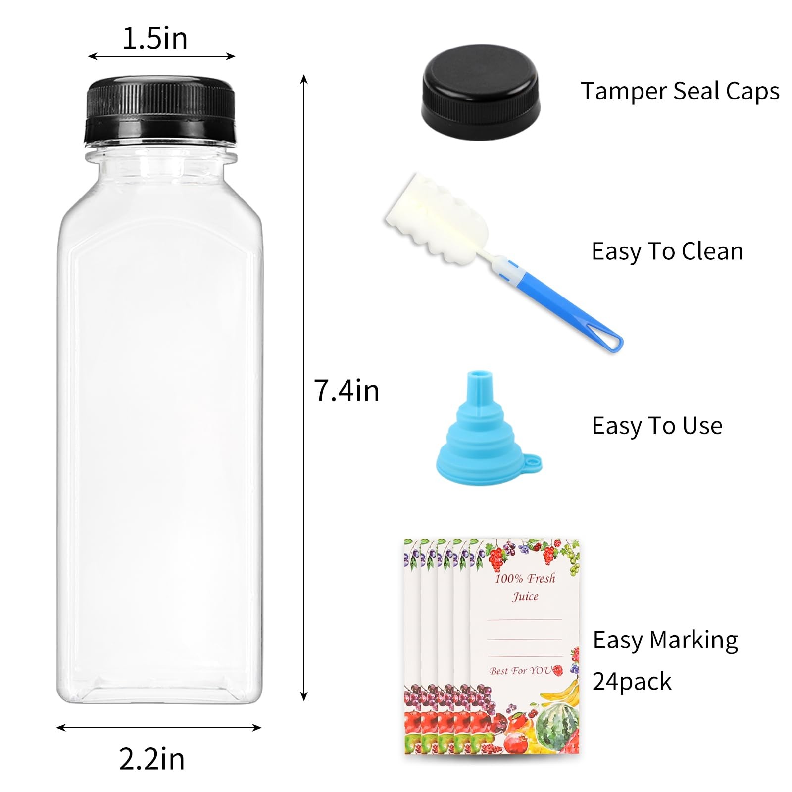 20pcs 16oz Juice Bottles, Plastic Juicing Bottles with Caps, Clear Drink Cont…